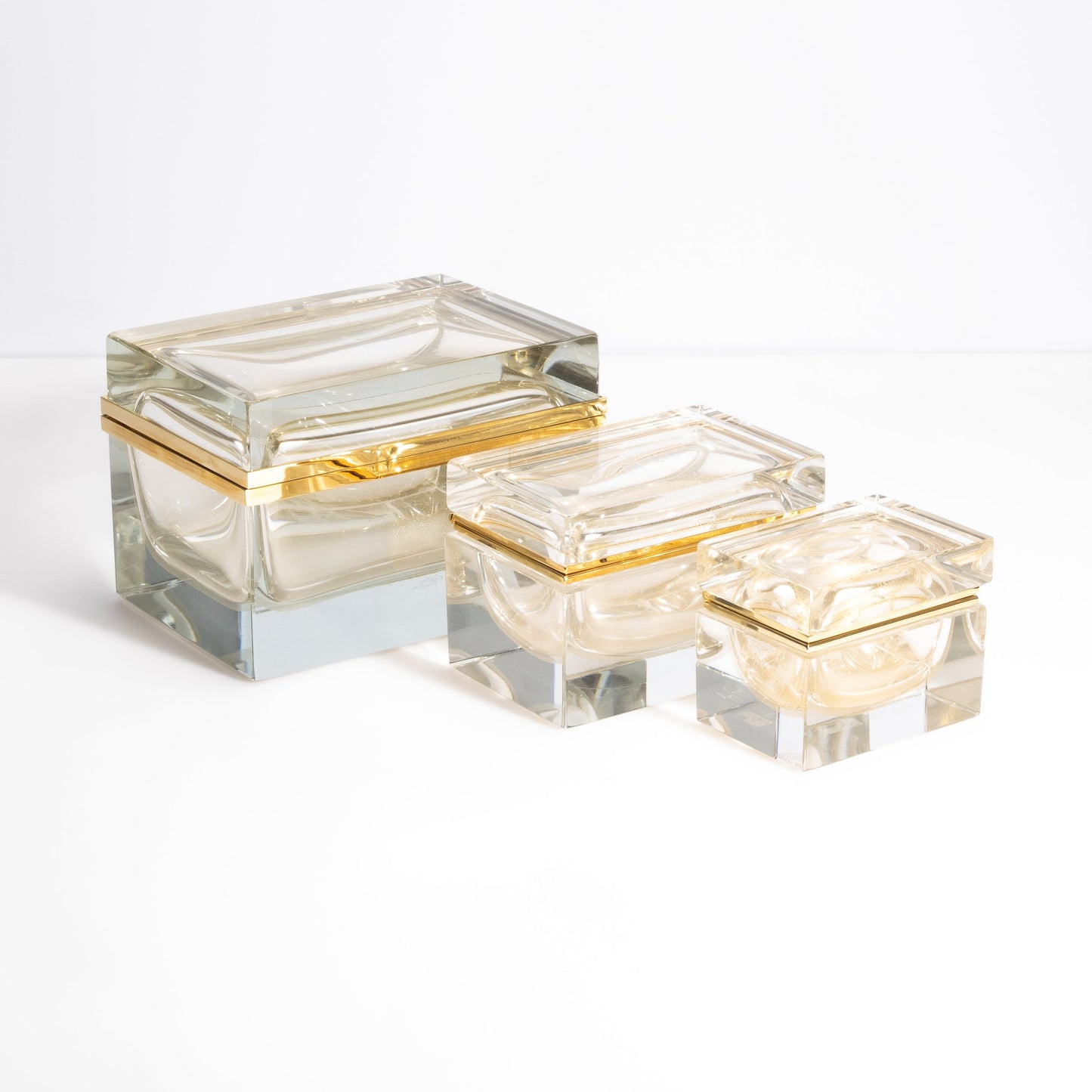 Murano Box with Brass Fittings in Crystal 24-Karat Gold Flecks
