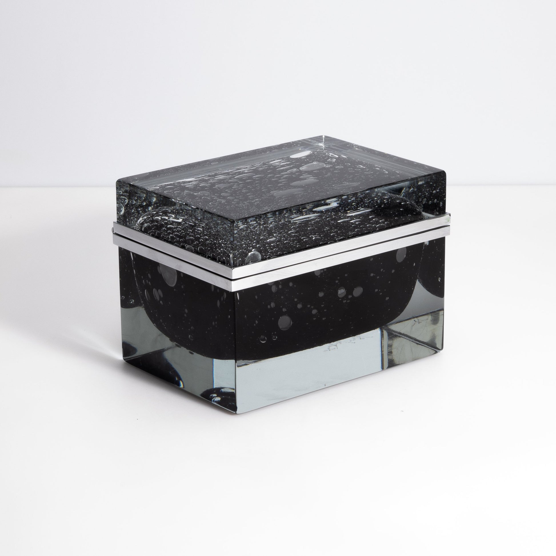 Murano Box with Bubbles and Chrome Fittings in Onyx Black