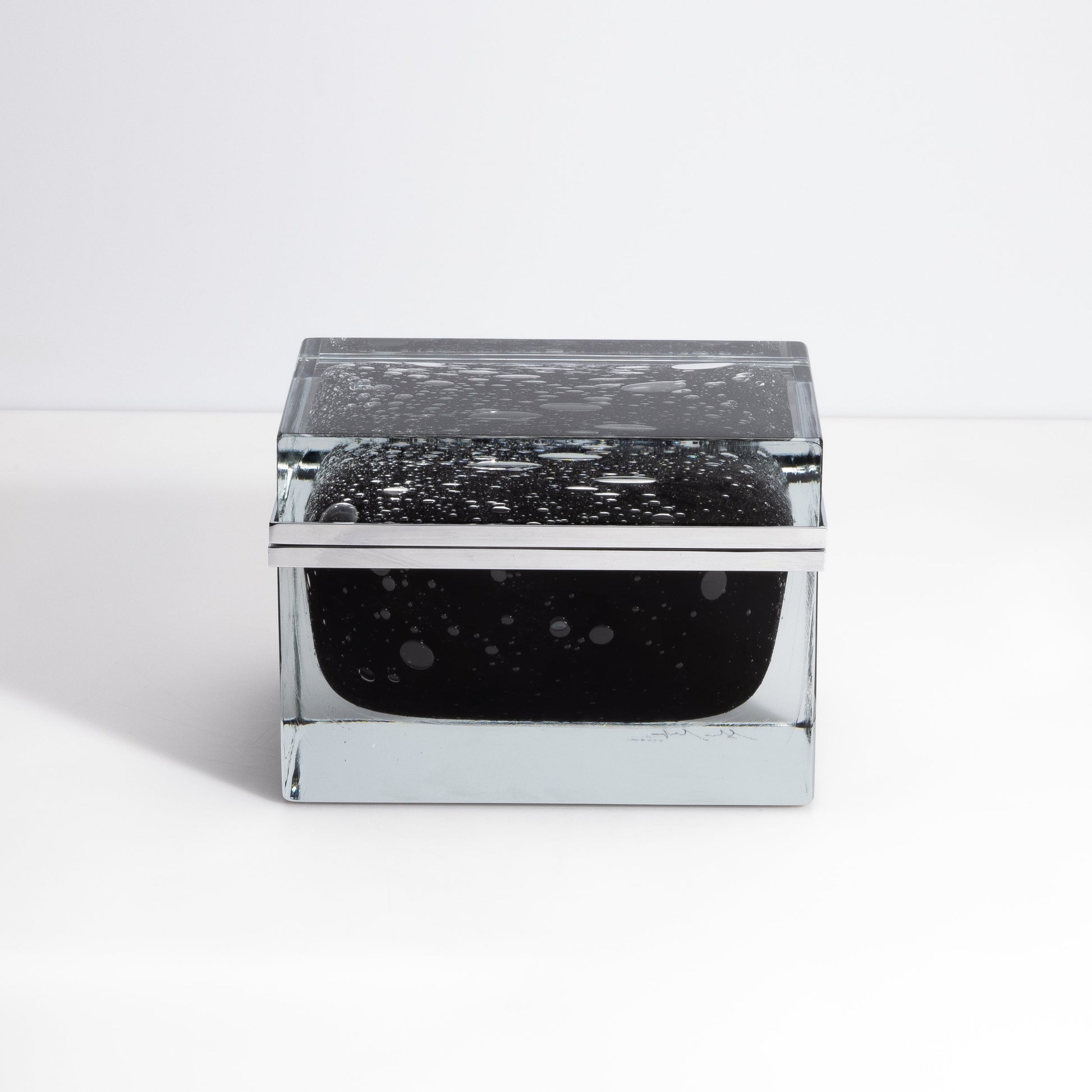 Murano Box with Bubbles and Chrome Fittings in Onyx Black