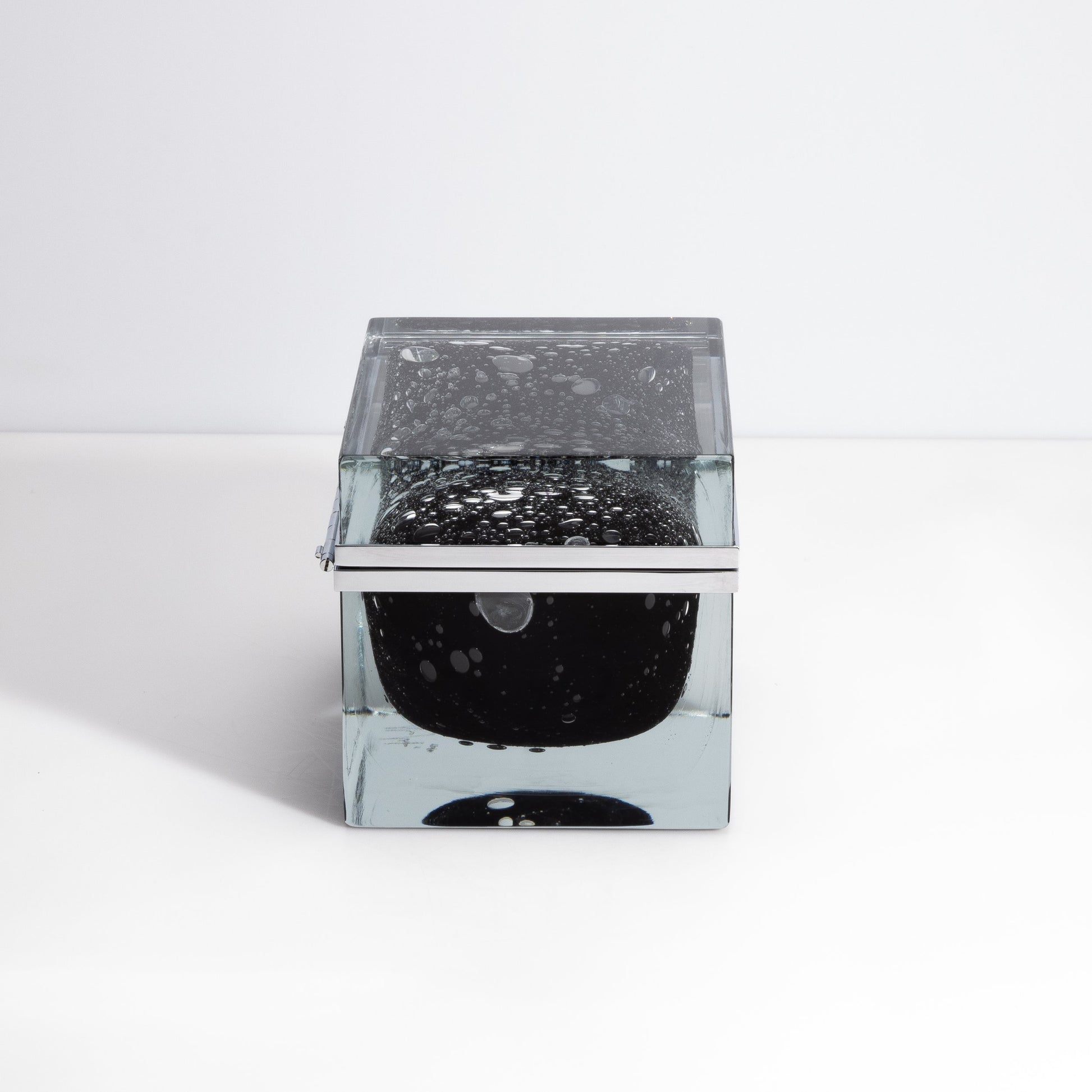 Murano Box with Bubbles and Chrome Fittings in Onyx Black