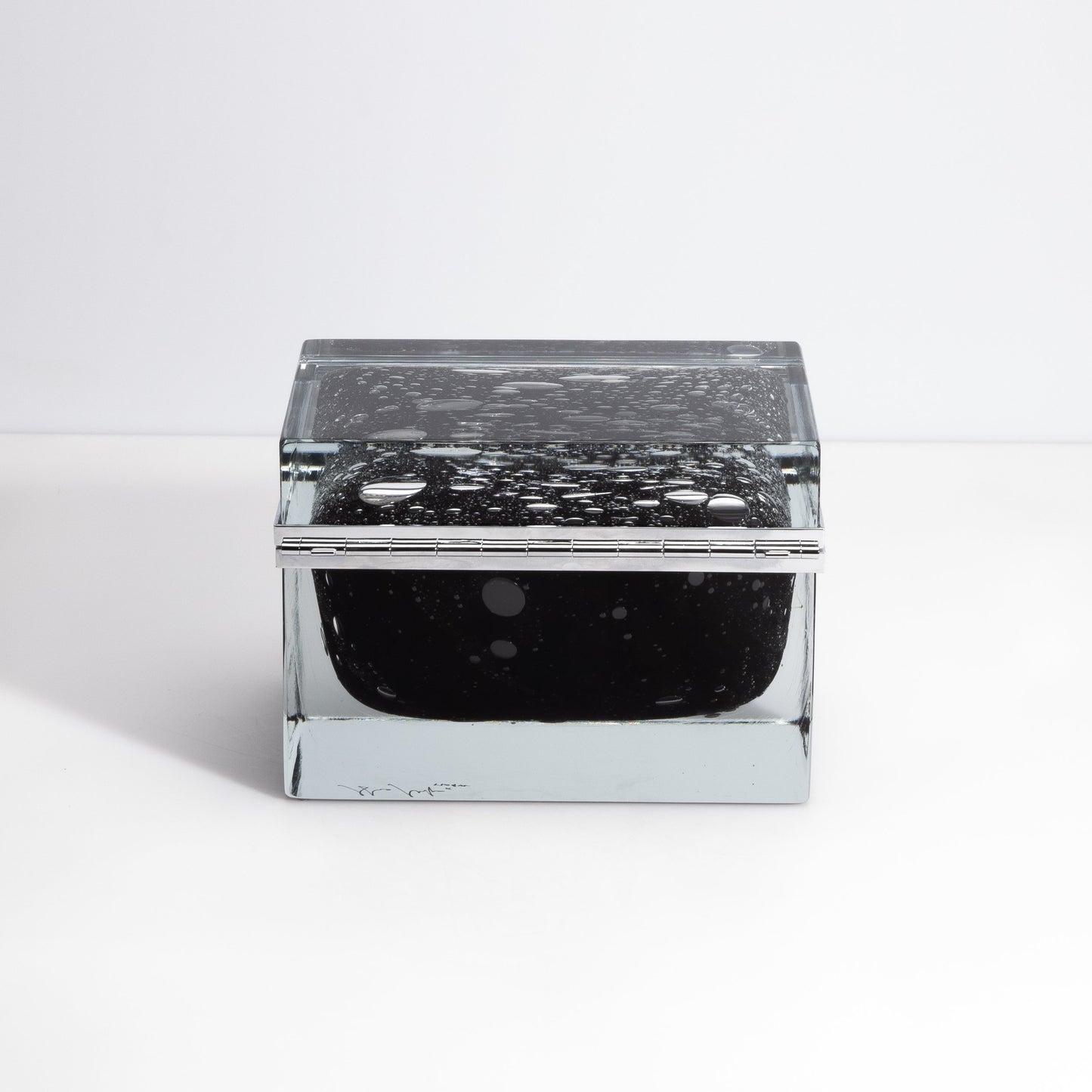 Murano Box with Bubbles and Chrome Fittings in Onyx Black