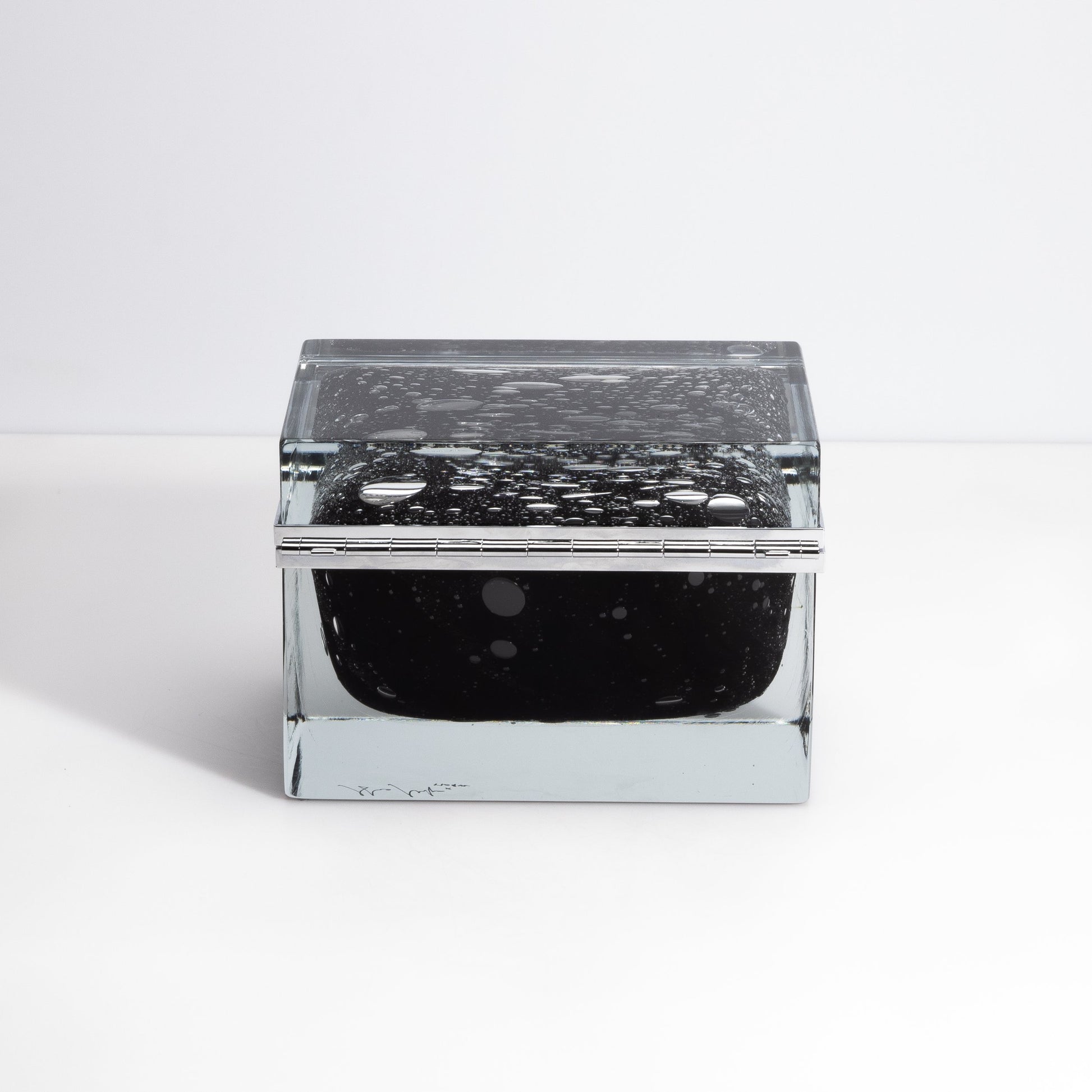 Murano Box with Bubbles and Chrome Fittings in Onyx Black