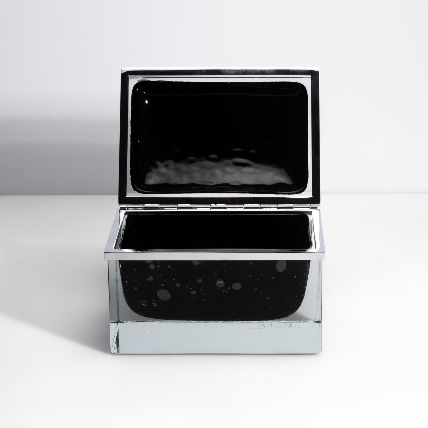 Murano Box with Bubbles and Chrome Fittings in Onyx Black