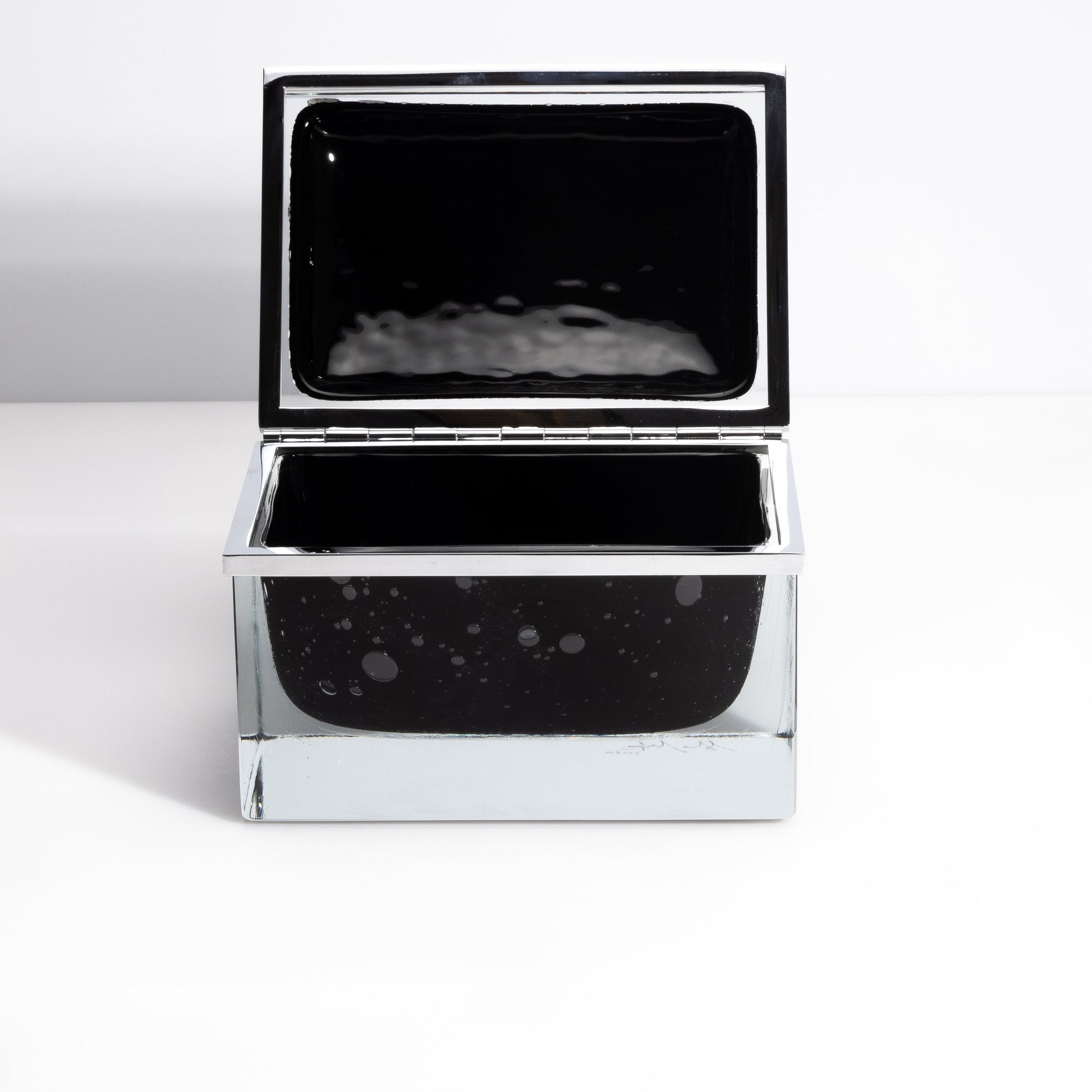 Murano Box with Bubbles and Chrome Fittings in Onyx Black