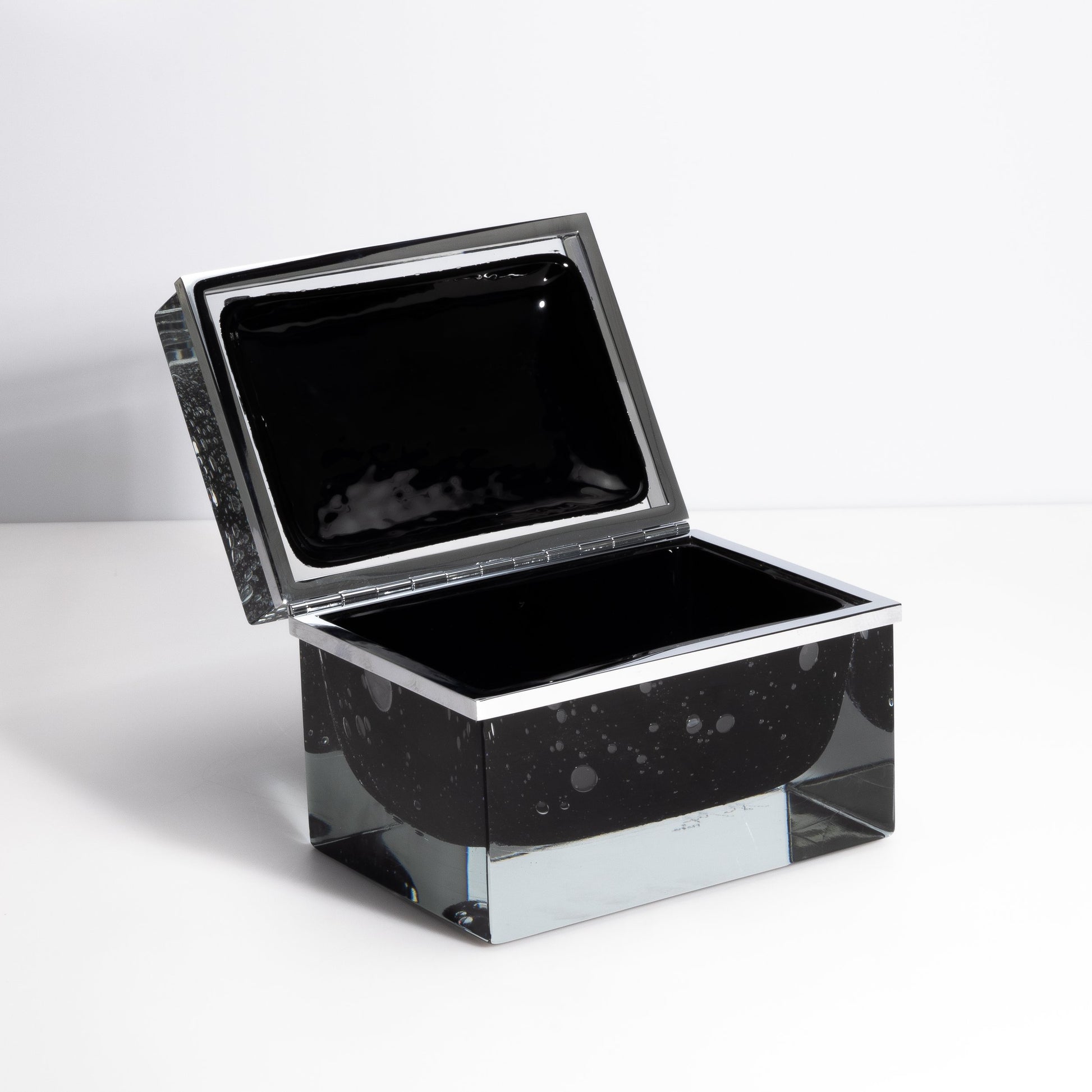 Murano Box with Bubbles and Chrome Fittings in Onyx Black
