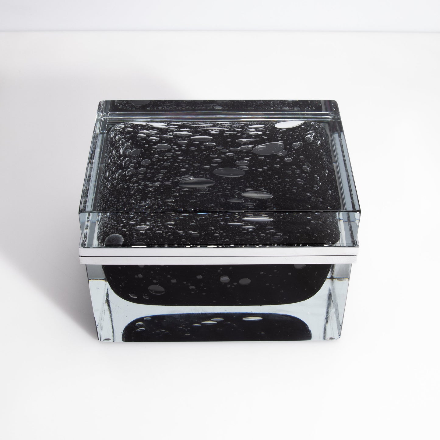 Murano Box with Bubbles and Chrome Fittings in Onyx Black