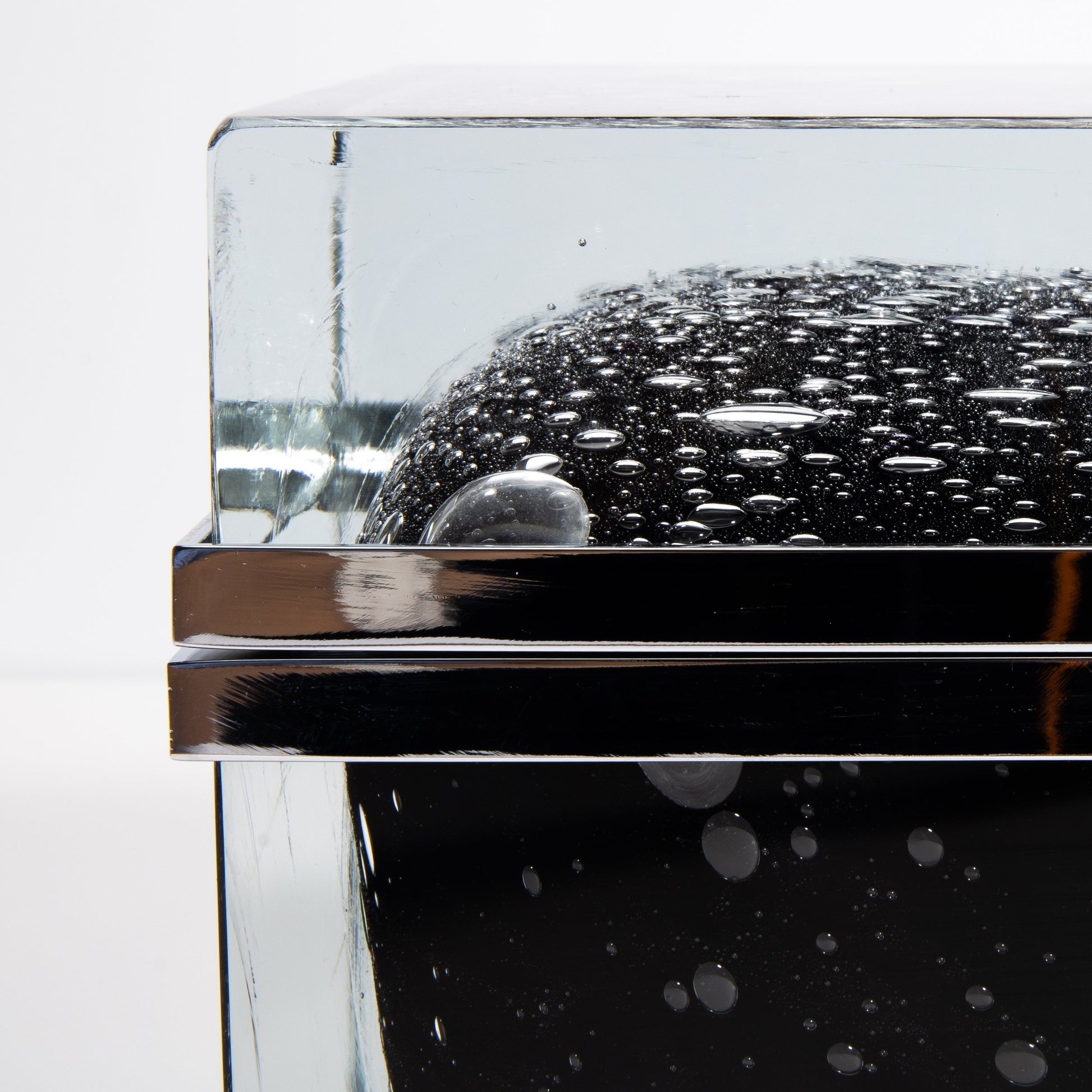 Murano Box with Bubbles and Chrome Fittings in Onyx Black