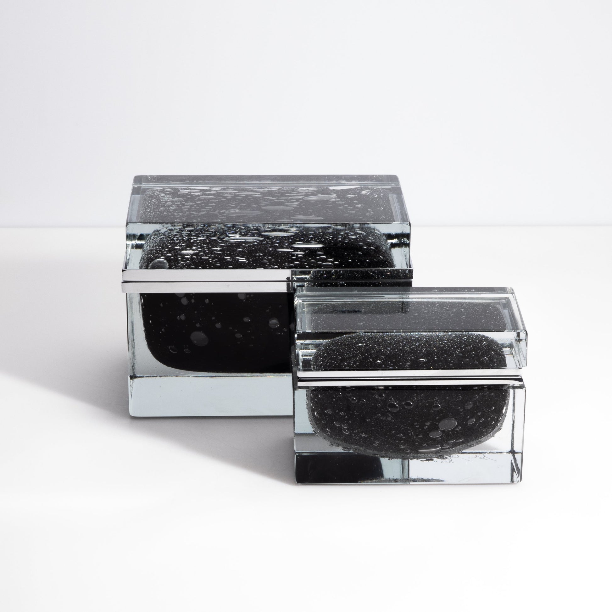 Murano Box with Bubbles and Chrome Fittings in Onyx Black
