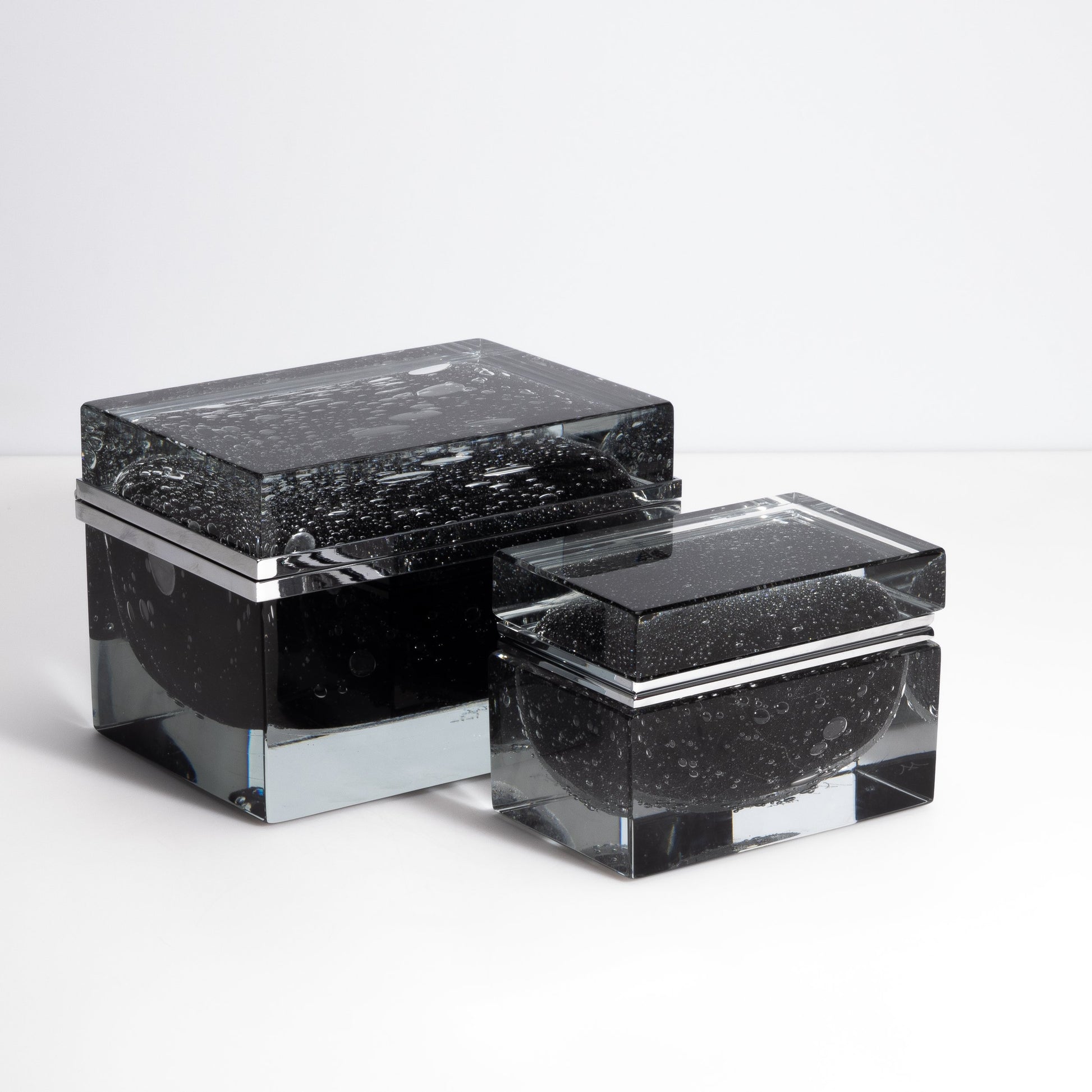 Murano Box with Bubbles and Chrome Fittings in Onyx Black