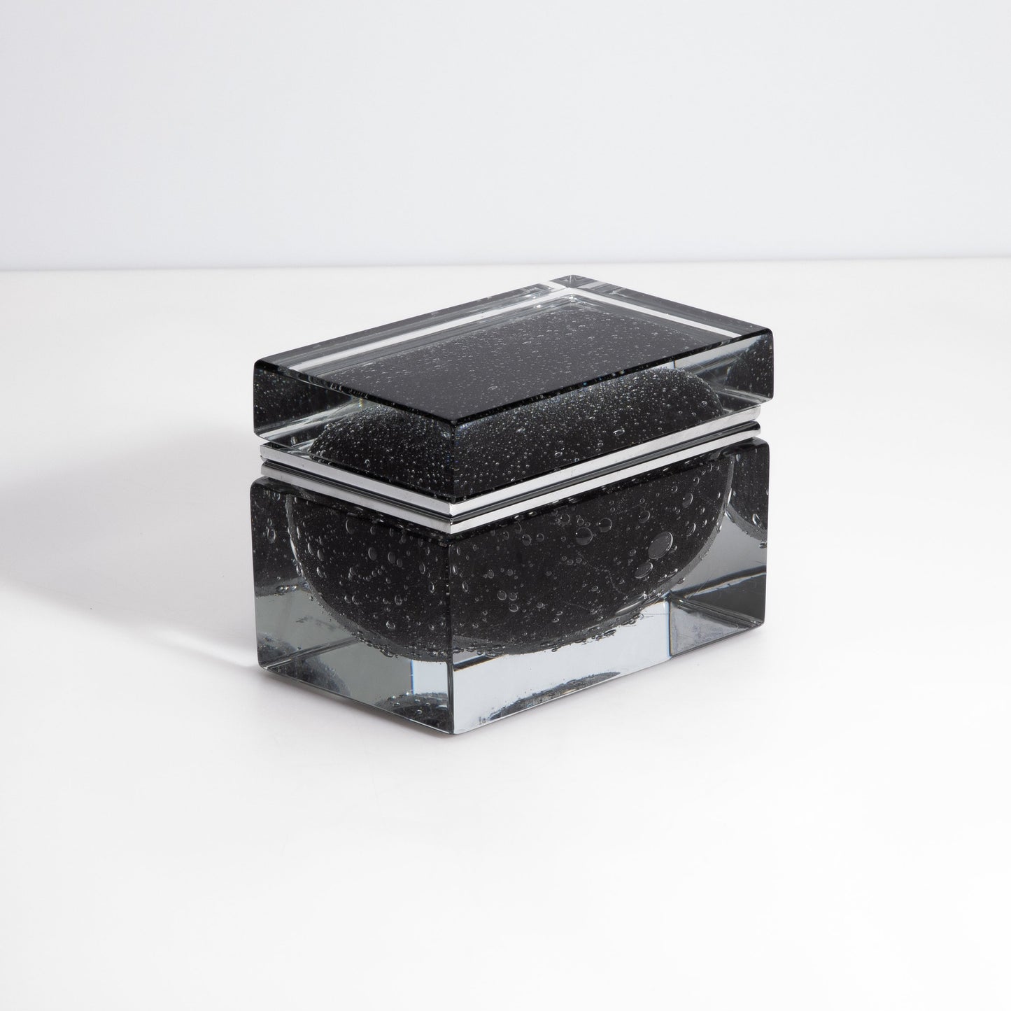 Murano Box with Bubbles and Chrome Fittings in Black
