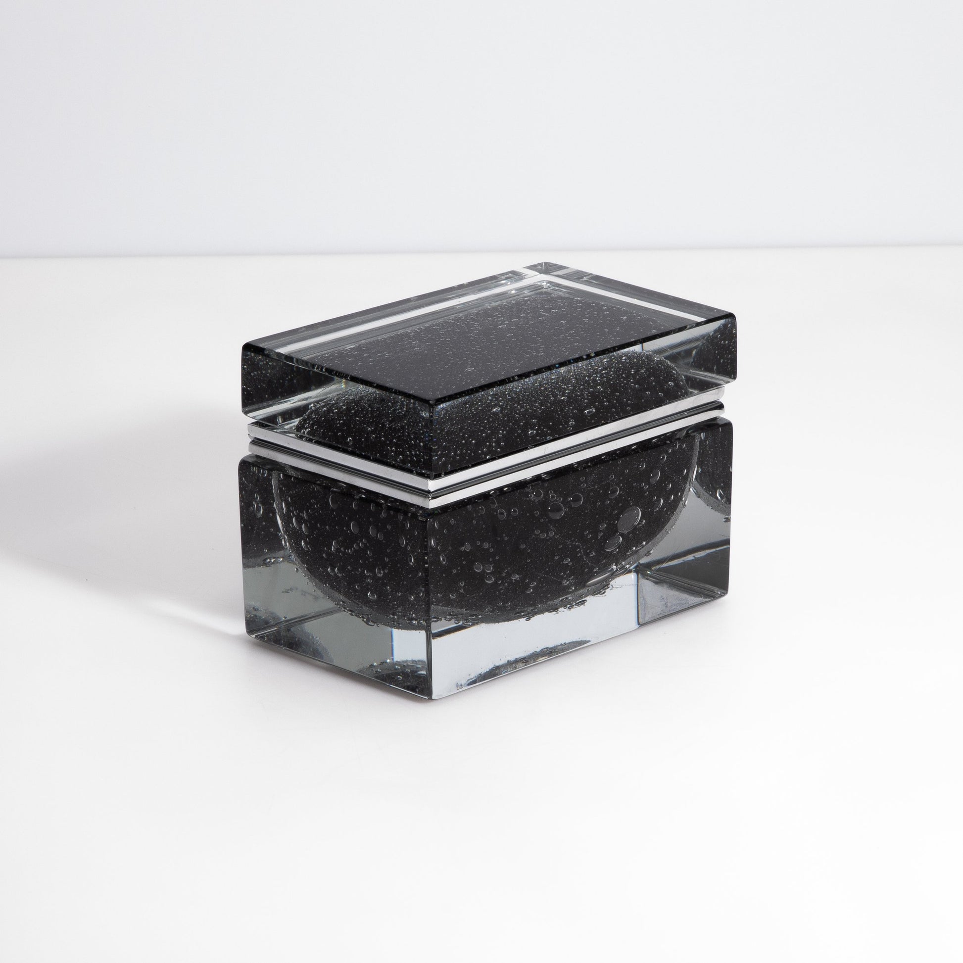 Murano Box with Bubbles and Chrome Fittings in Black