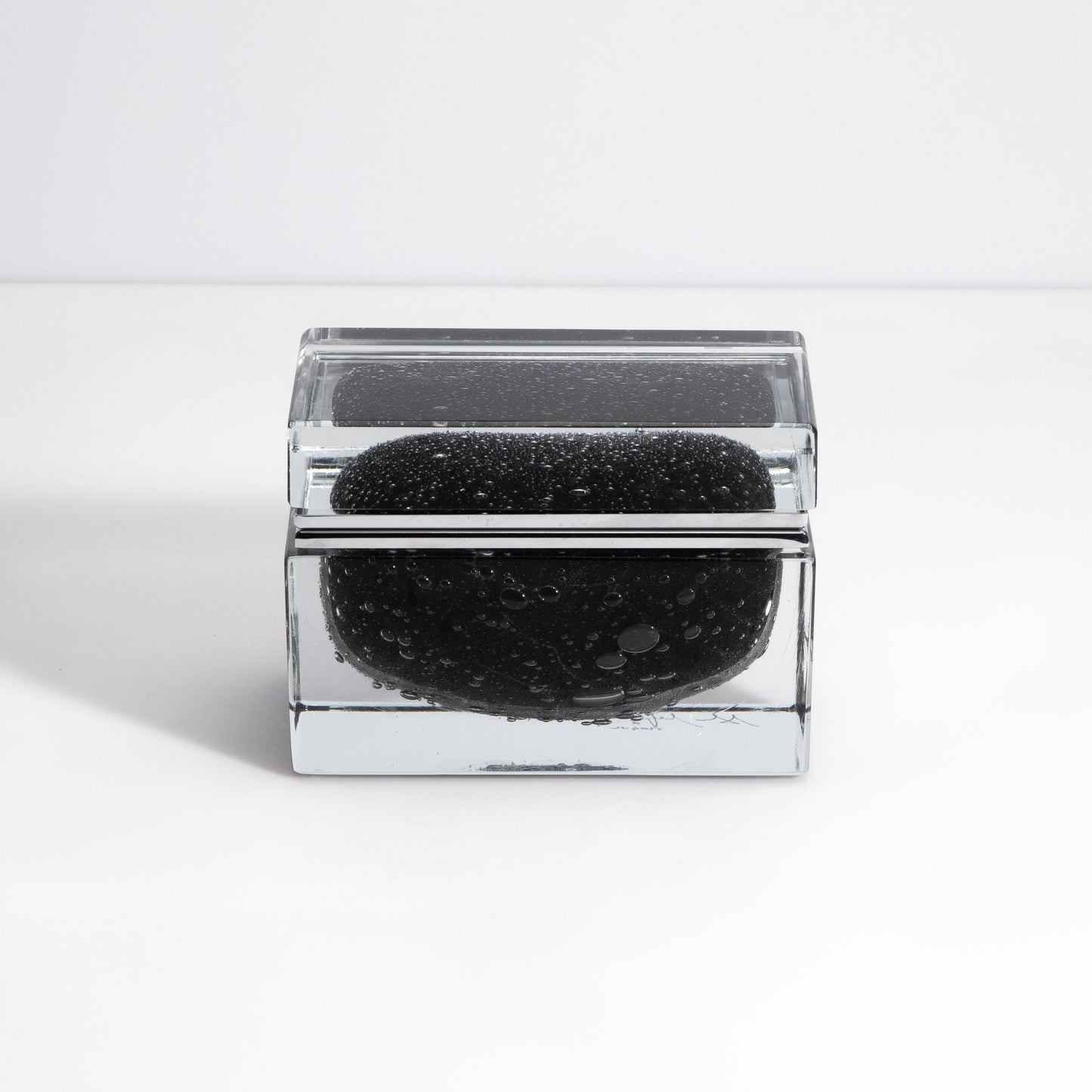 Murano Box with Bubbles and Chrome Fittings in Black