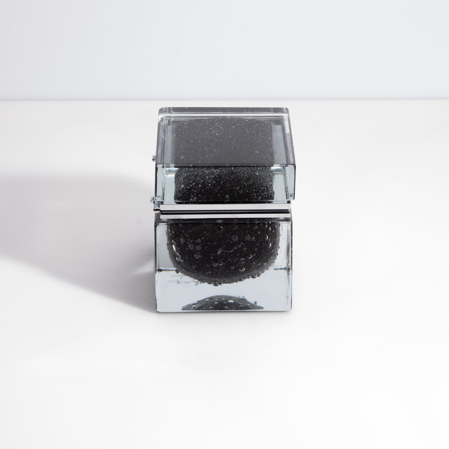 Murano Box with Bubbles and Chrome Fittings in Black