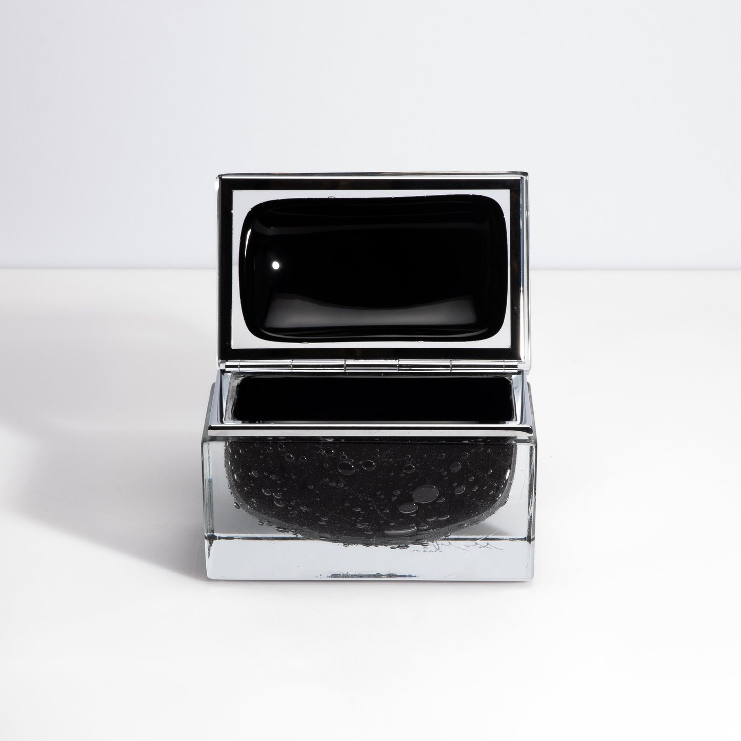 Murano Box with Bubbles and Chrome Fittings in Black