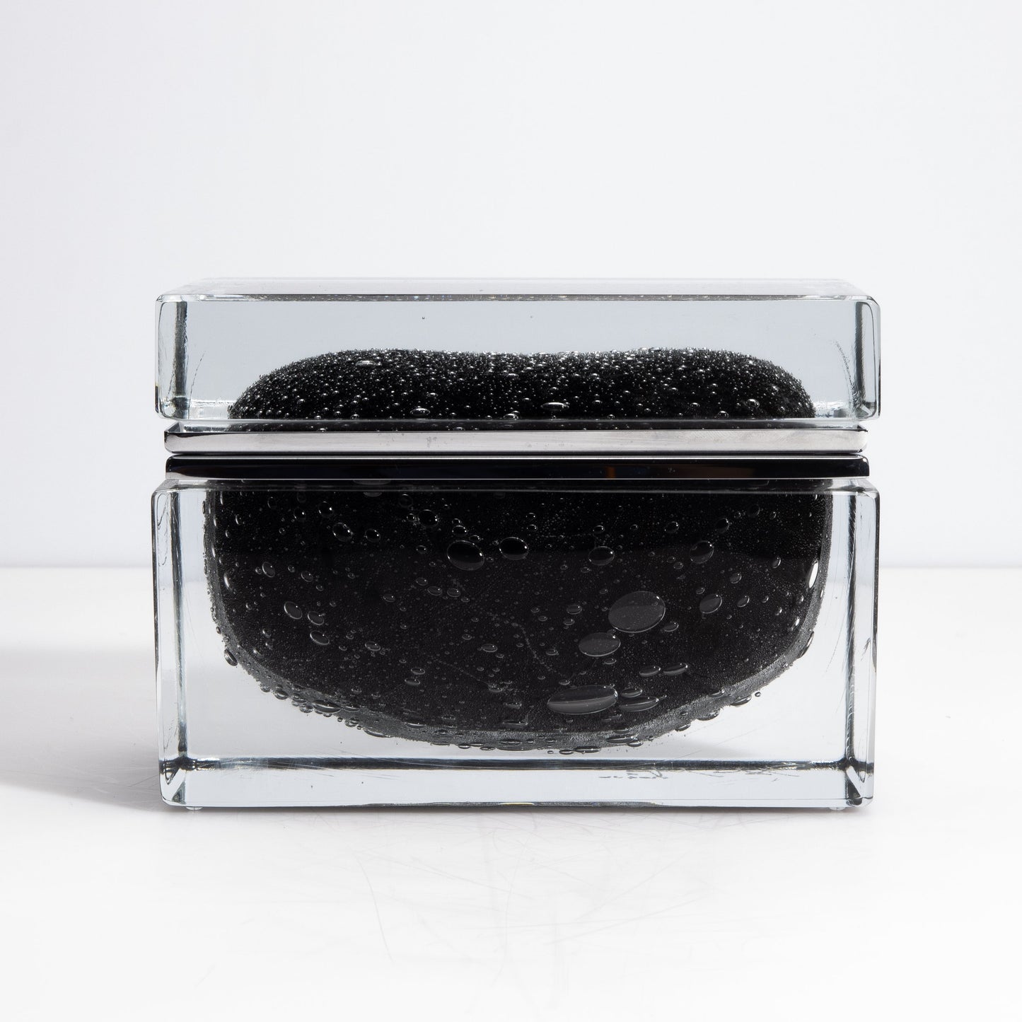 Murano Box with Bubbles and Chrome Fittings in Black