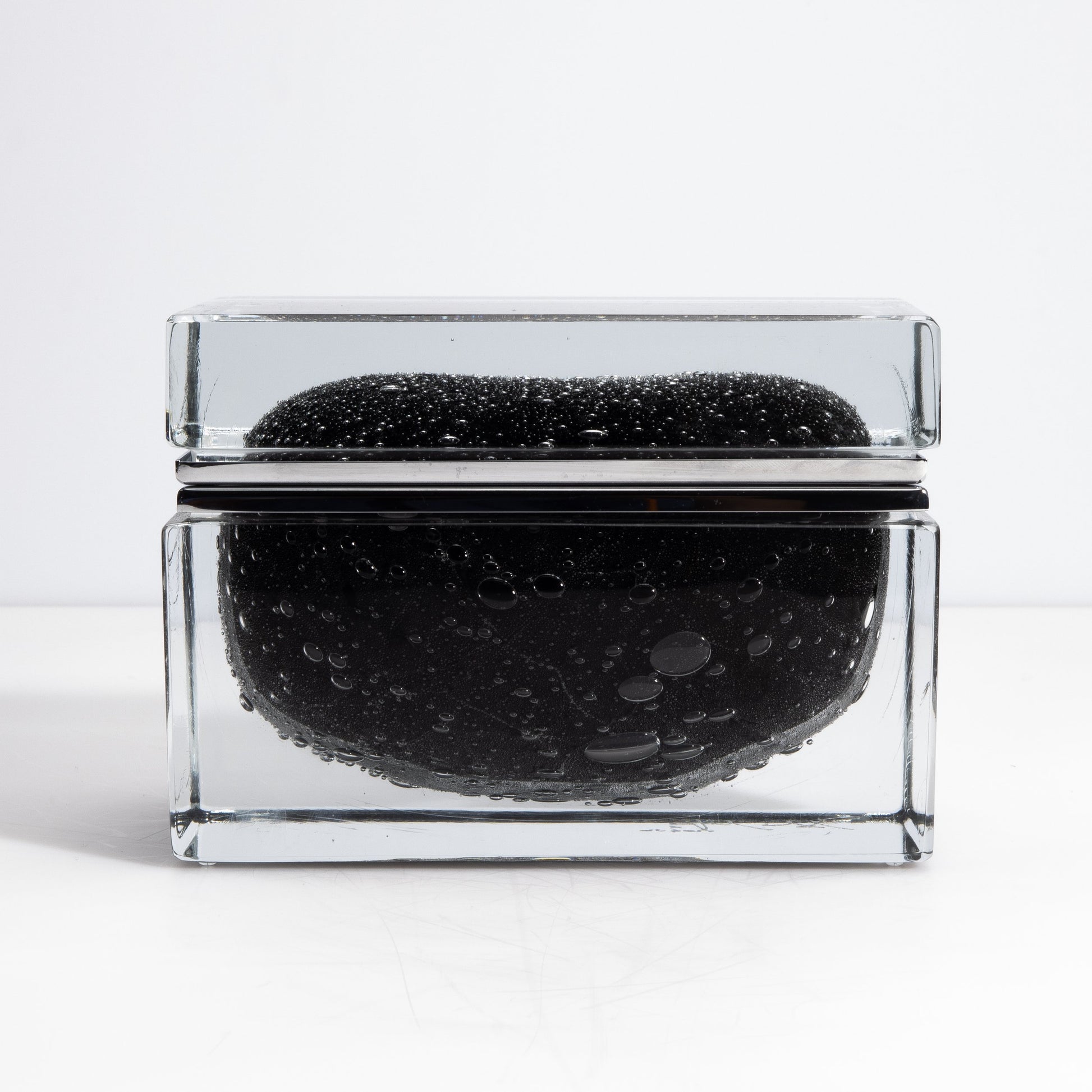 Murano Box with Bubbles and Chrome Fittings in Black