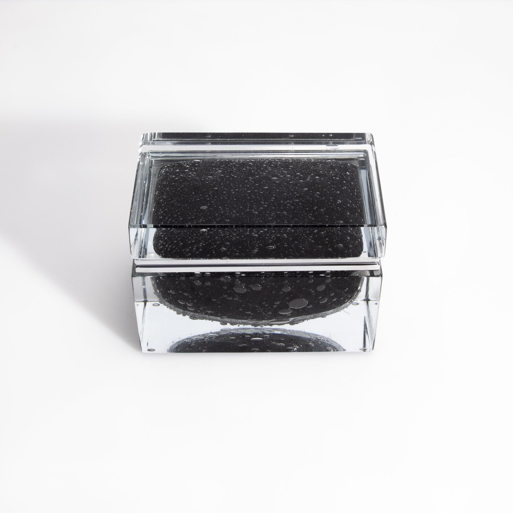 Murano Box with Bubbles and Chrome Fittings in Black