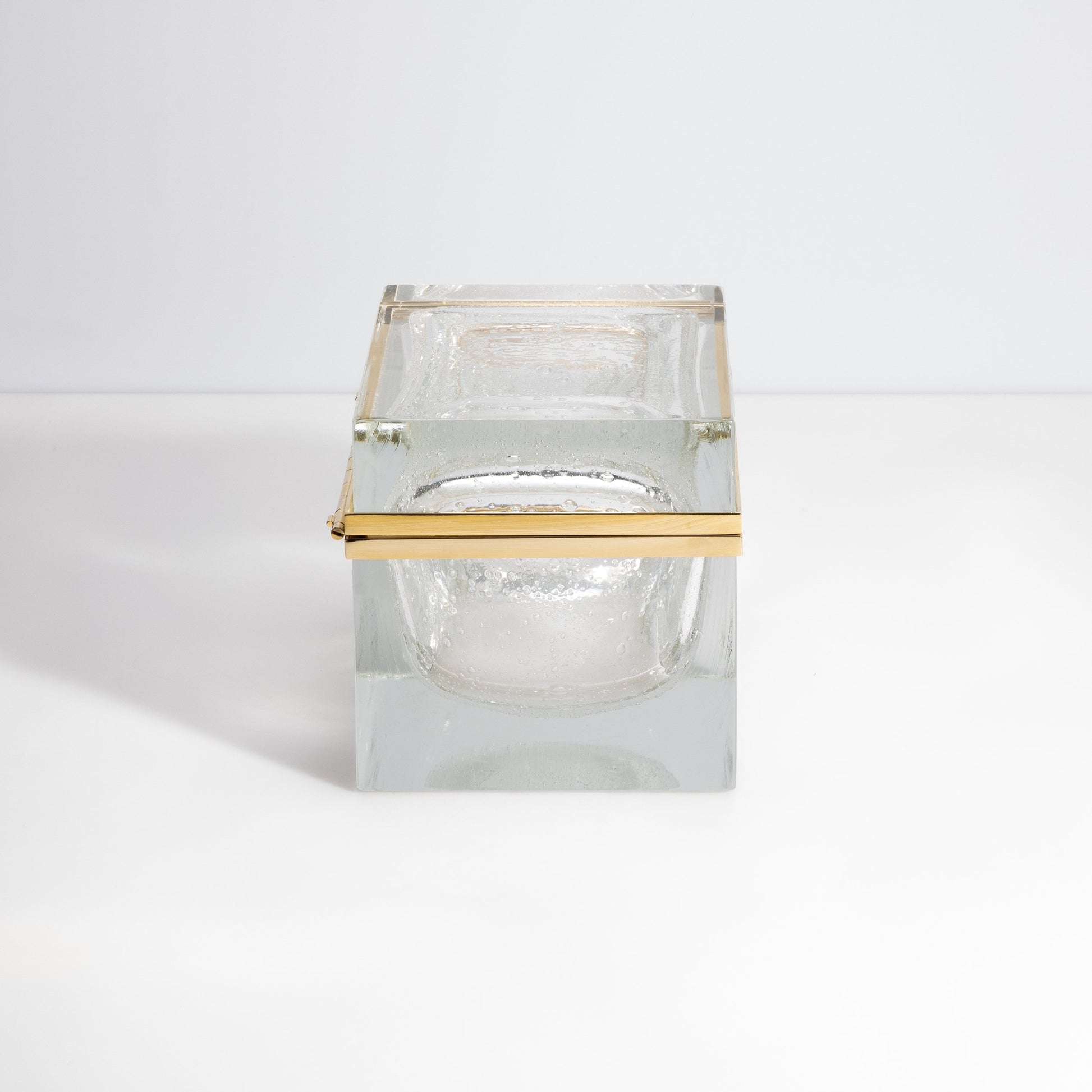 Murano Box with Bubbles and Brass Fittings in Crystal