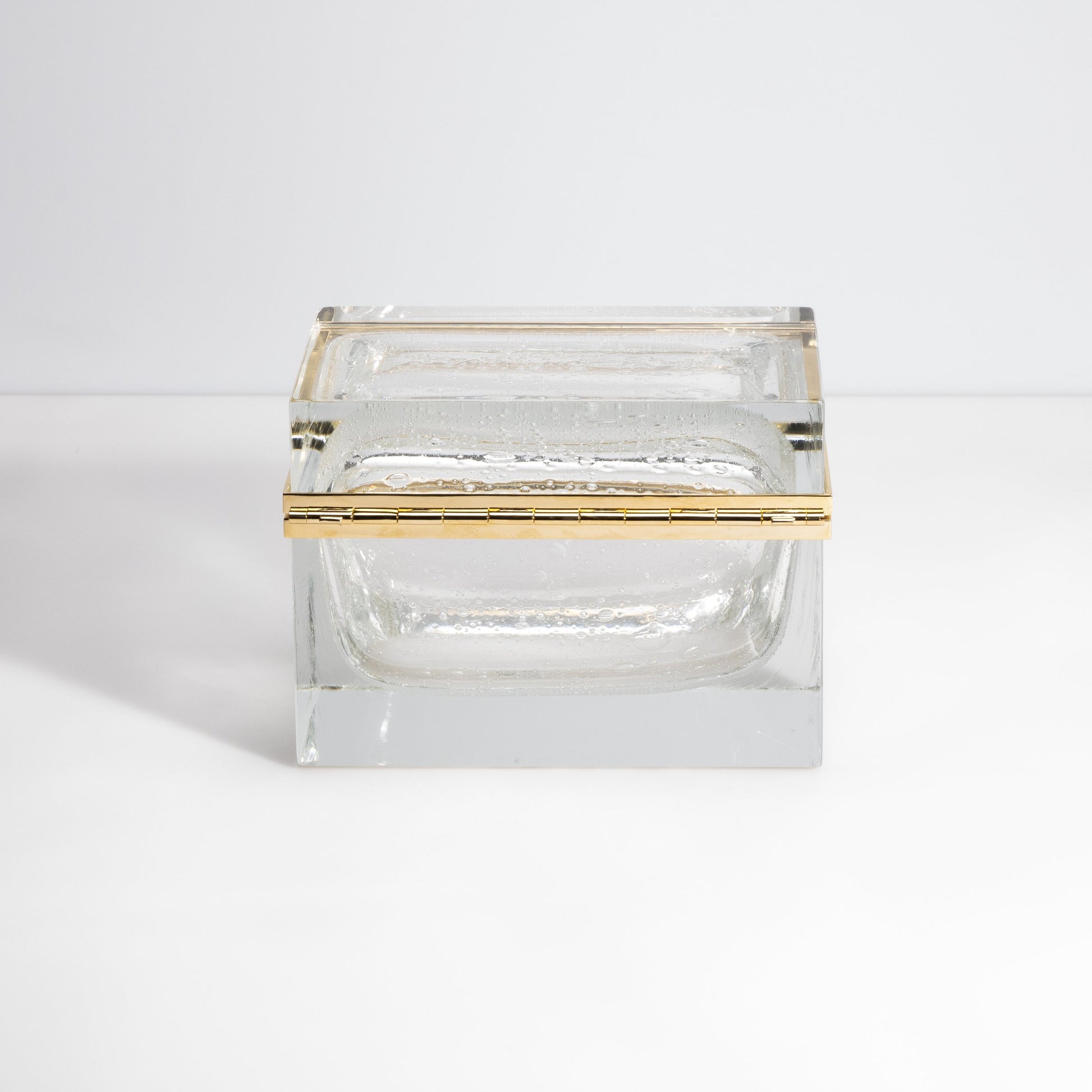 Murano Box with Bubbles and Brass Fittings in Crystal