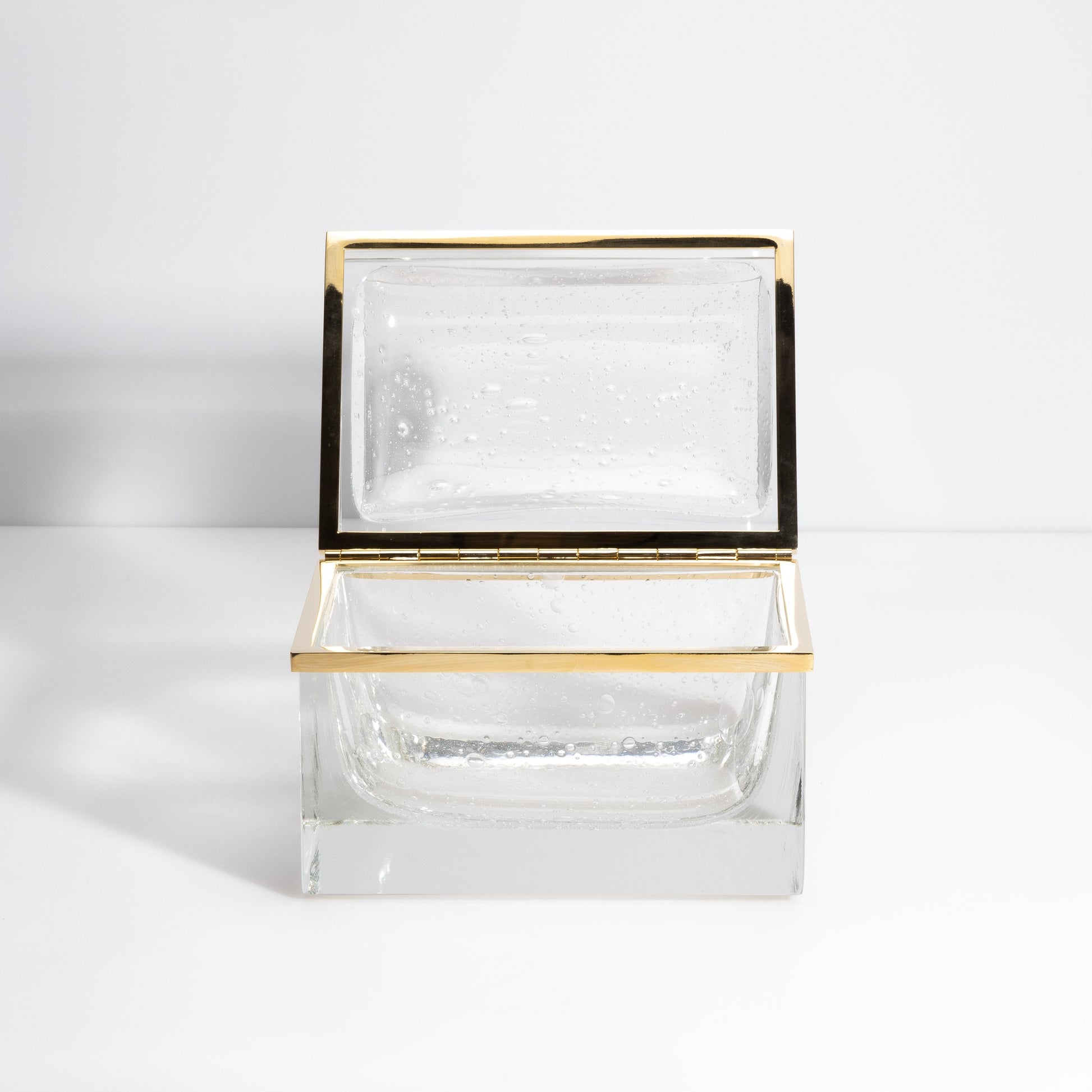 Murano Box with Bubbles and Brass Fittings in Crystal