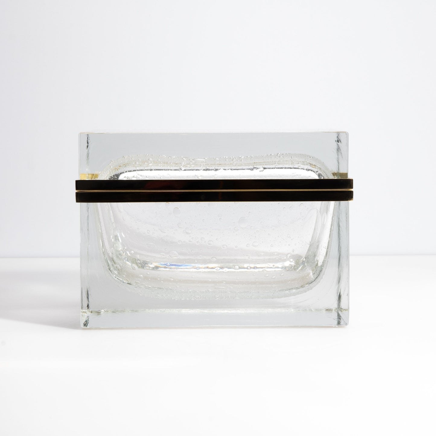 Murano Box with Bubbles and Brass Fittings in Crystal
