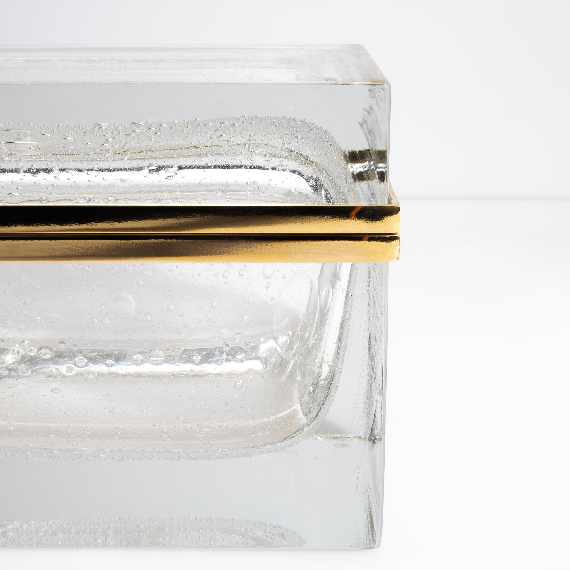Murano Box with Bubbles and Brass Fittings in Crystal