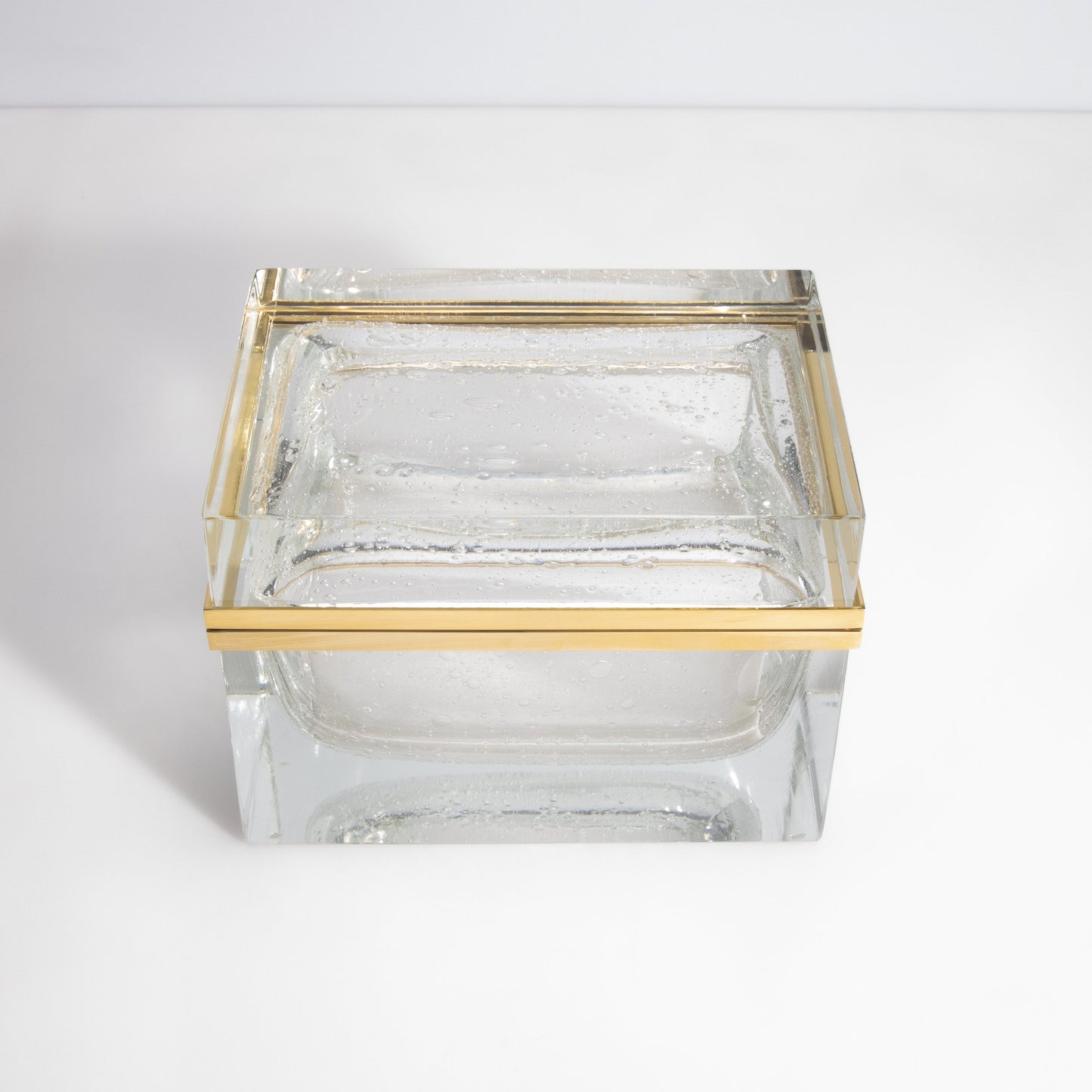 Murano Box with Bubbles and Brass Fittings in Crystal