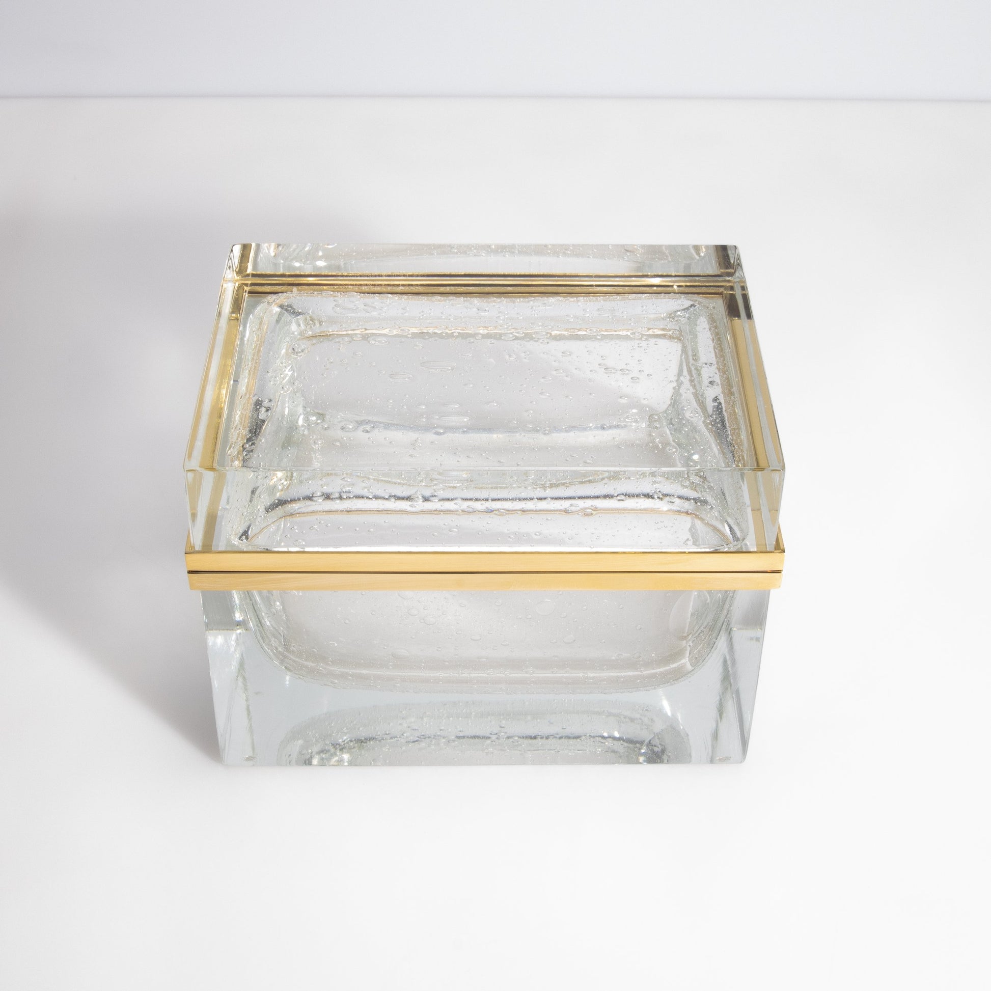 Murano Box with Bubbles and Brass Fittings in Crystal