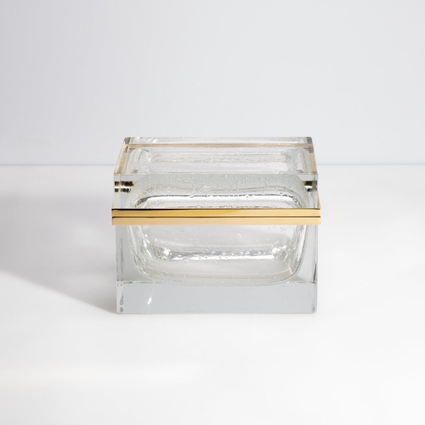 Murano Box with Bubbles and Brass Fittings in Crystal