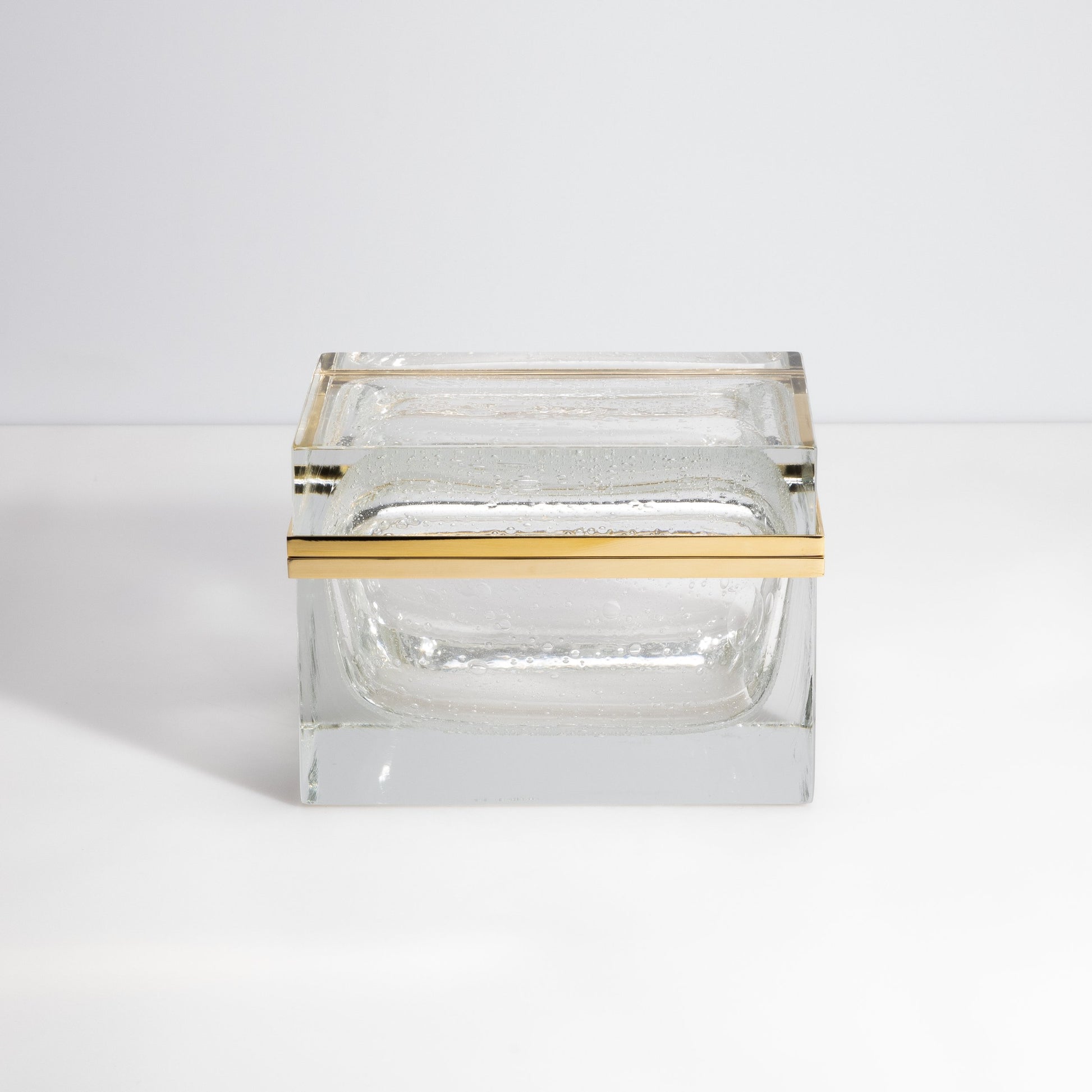 Murano Box with Bubbles and Brass Fittings in Crystal