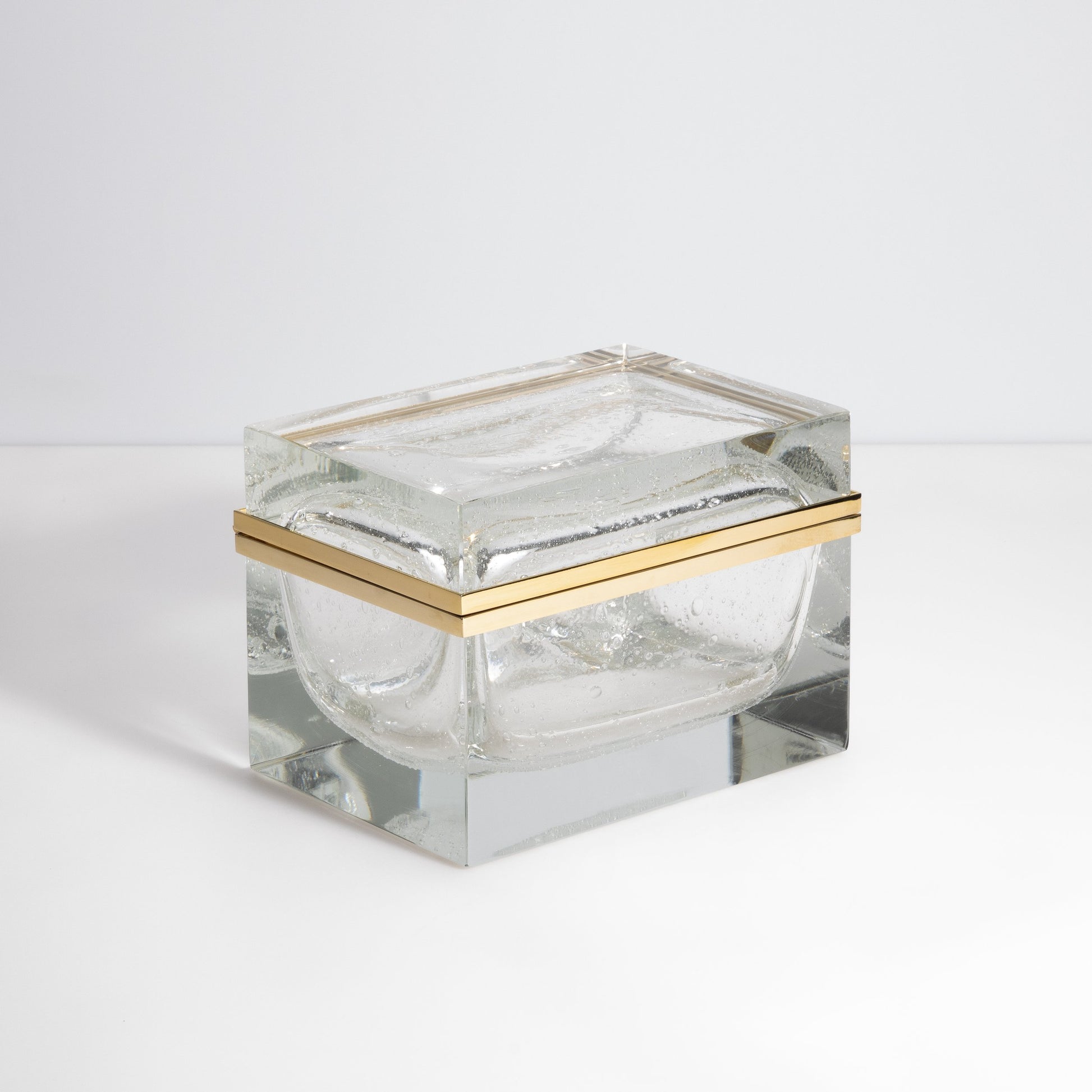 Murano Box with Bubbles and Brass Fittings in Crystal