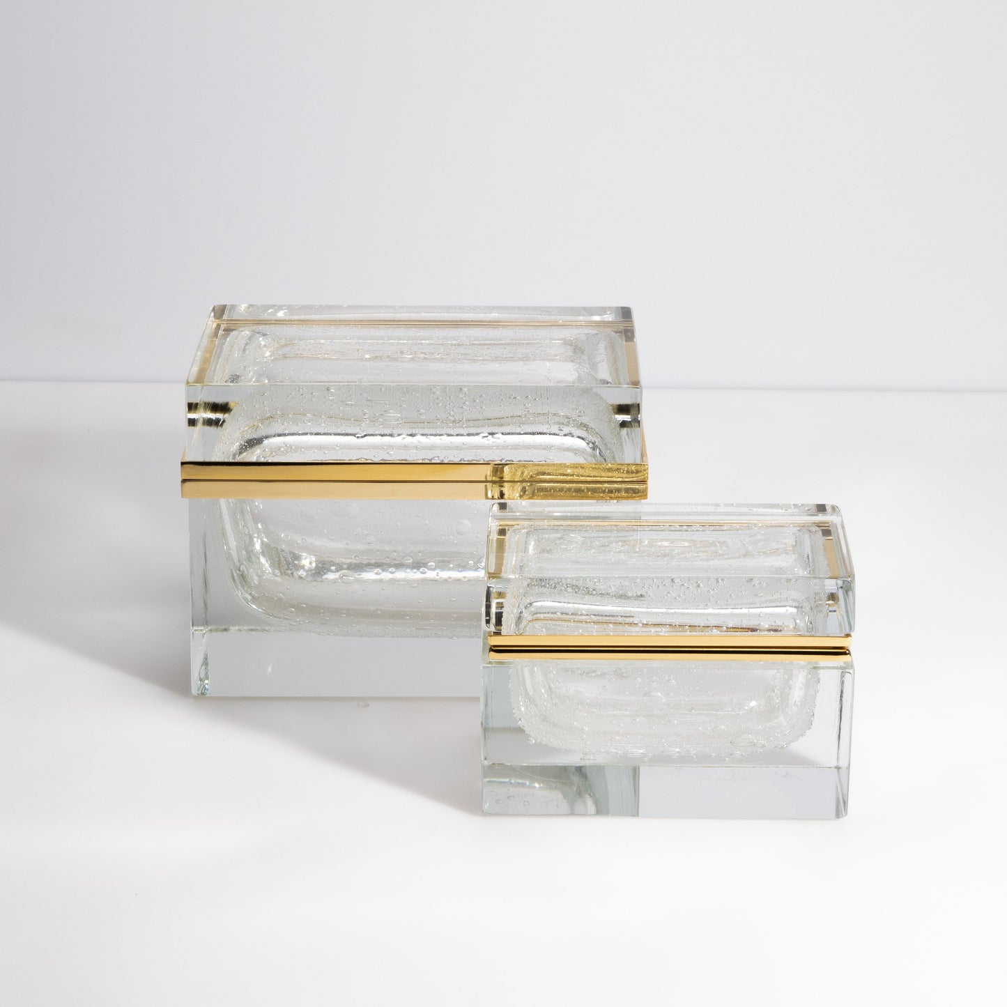 Murano Box with Bubbles and Brass Fittings in Crystal