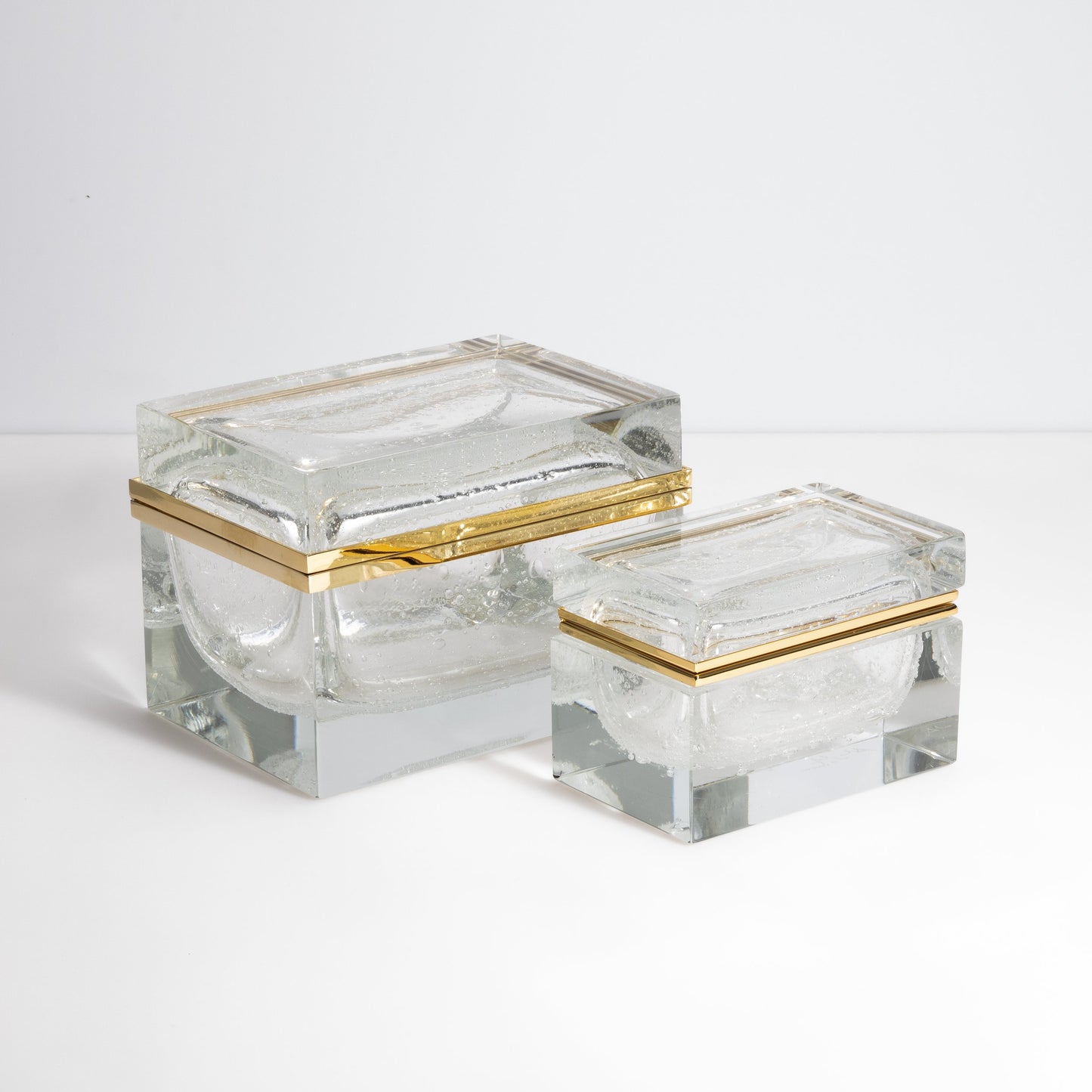 Murano Box with Bubbles and Brass Fittings in Crystal