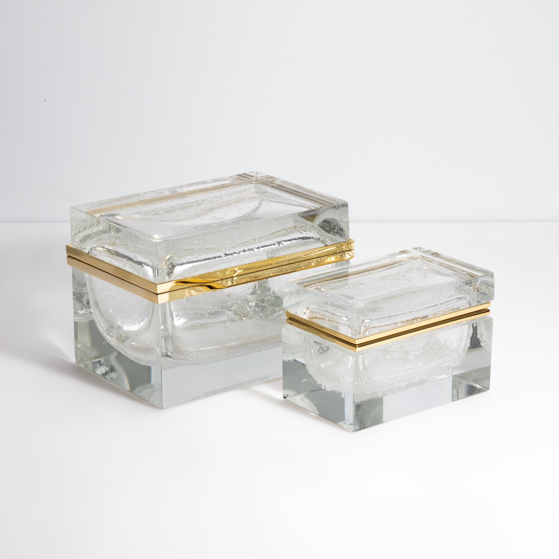 Murano Box with Bubbles and Brass Fittings in Crystal
