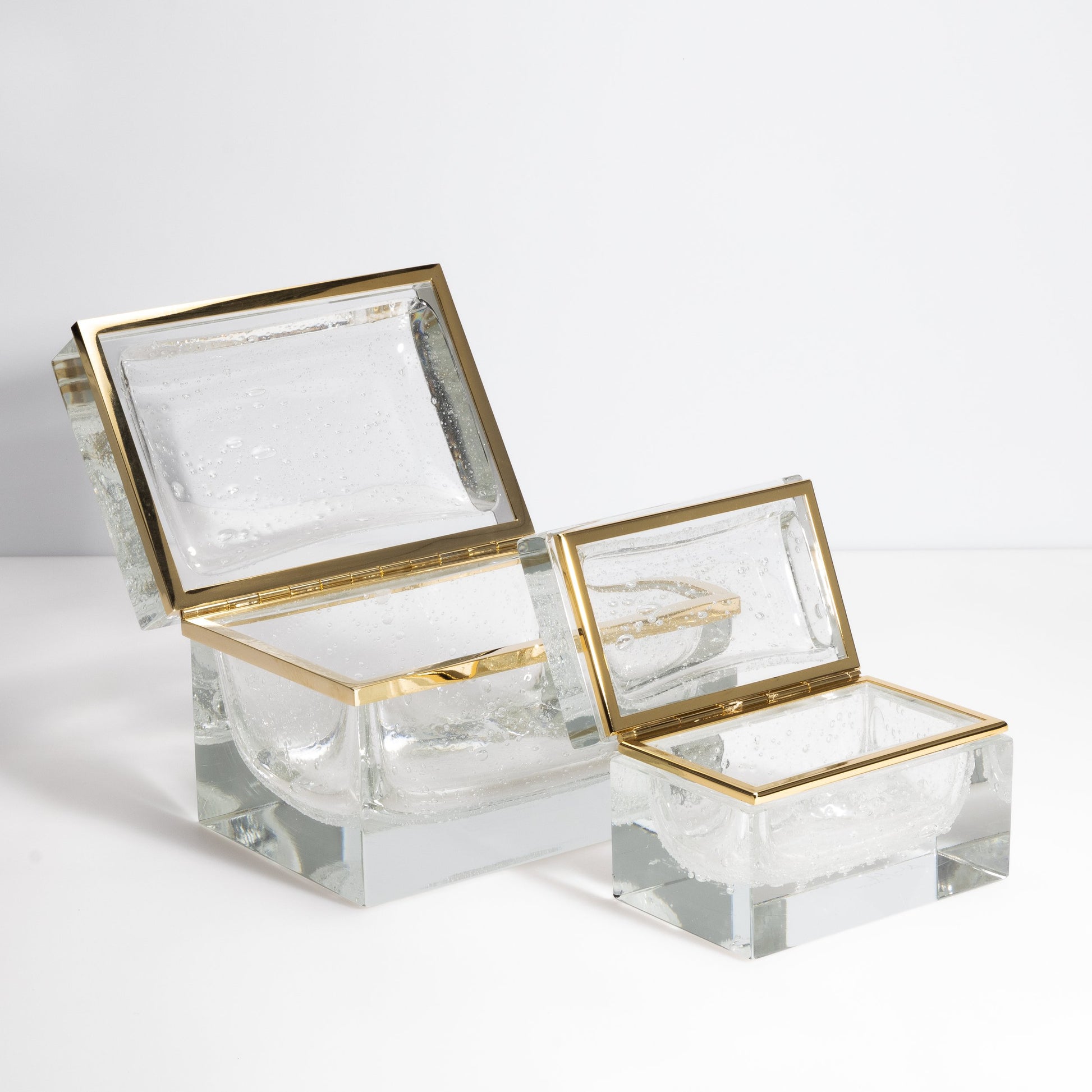 Murano Box with Bubbles and Brass Fittings in Crystal