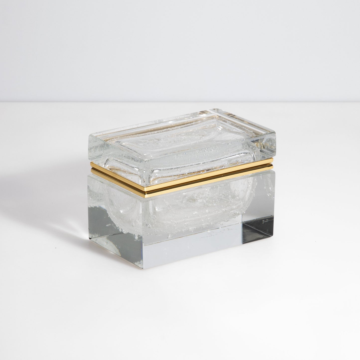 Murano Box with Bubbles and Brass Fittings in Crystal