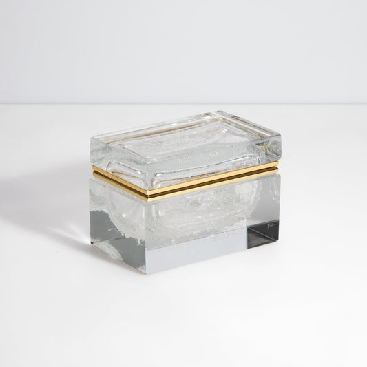 Murano Box with Bubbles and Brass Fittings in Crystal