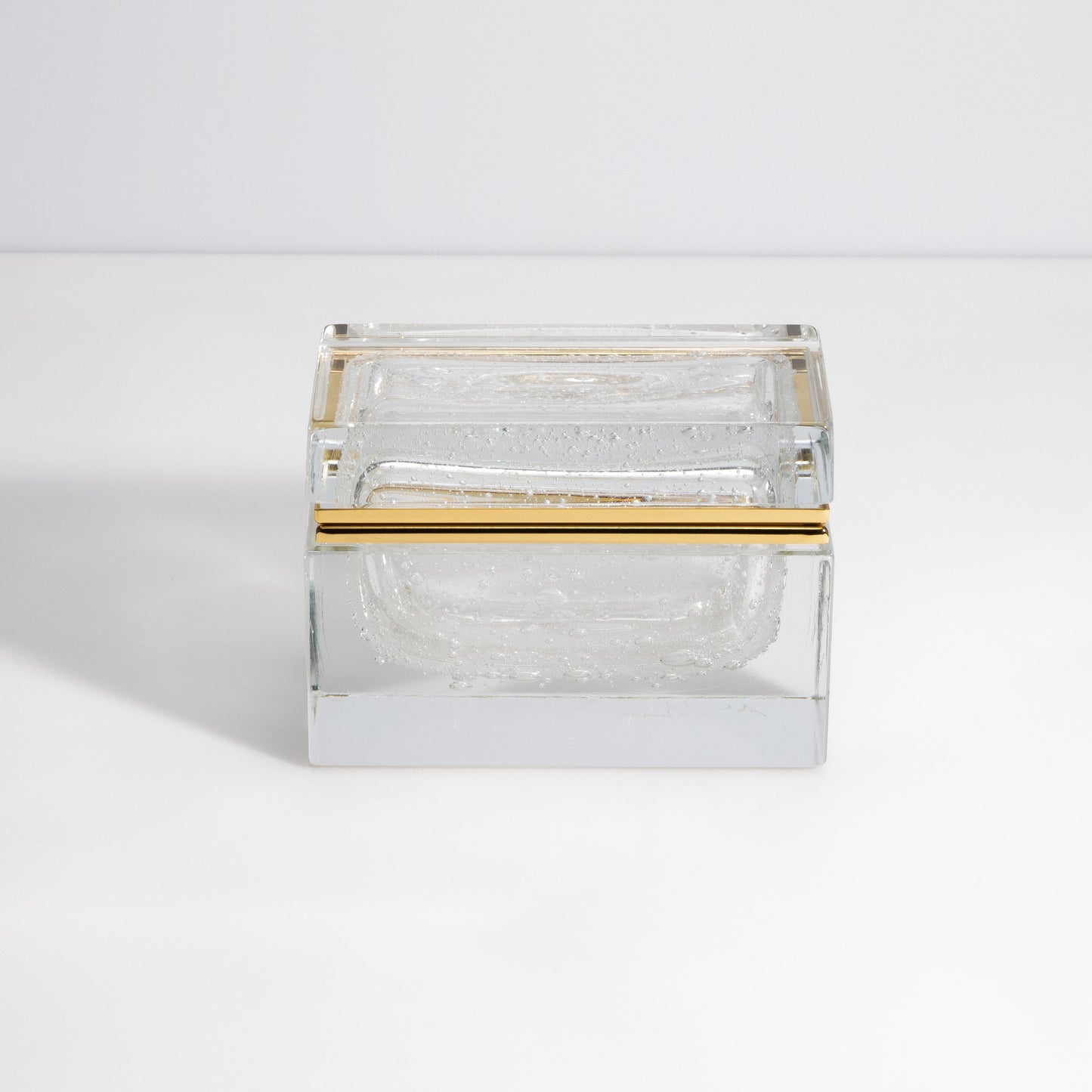 Murano Box with Bubbles and Brass Fittings in Crystal