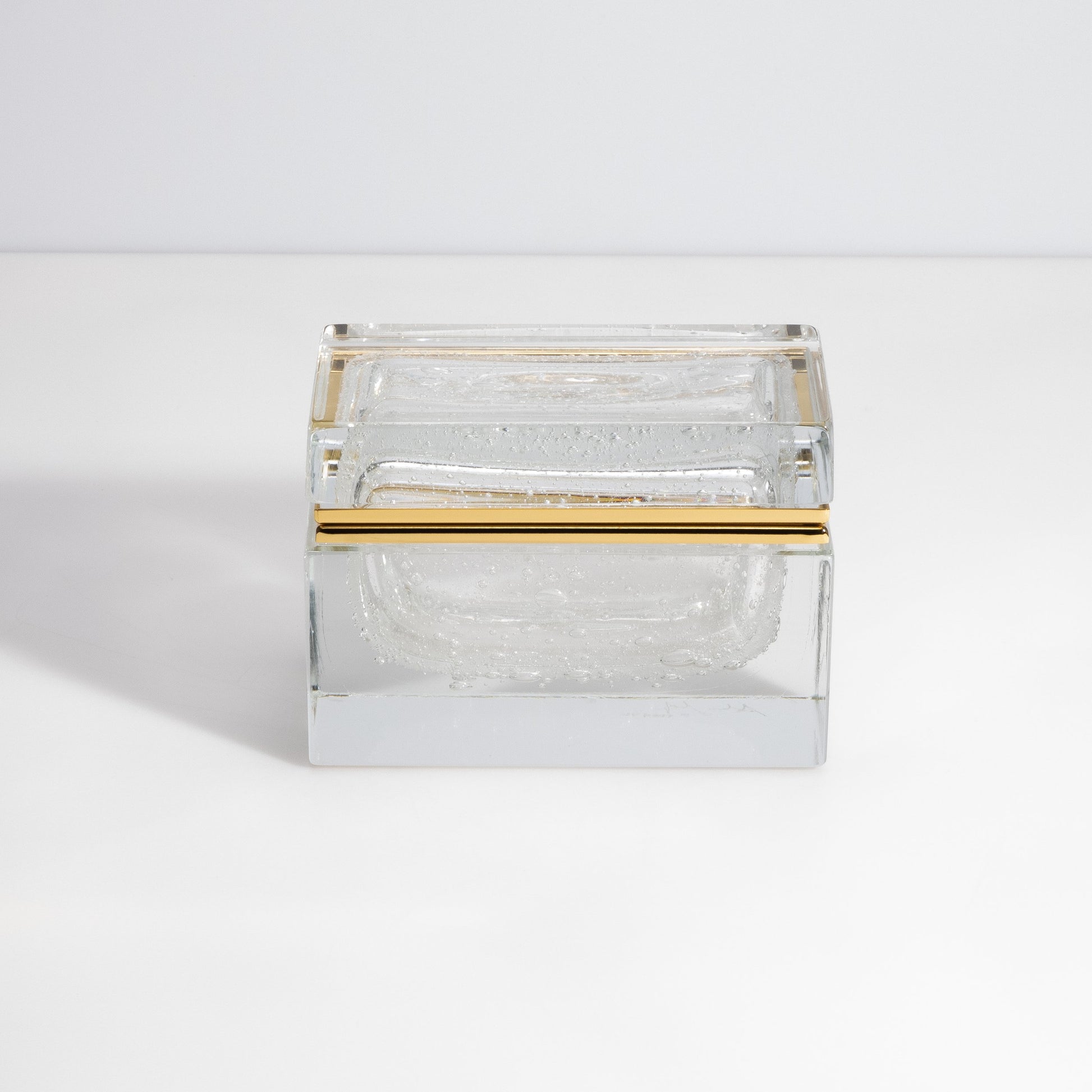 Murano Box with Bubbles and Brass Fittings in Crystal