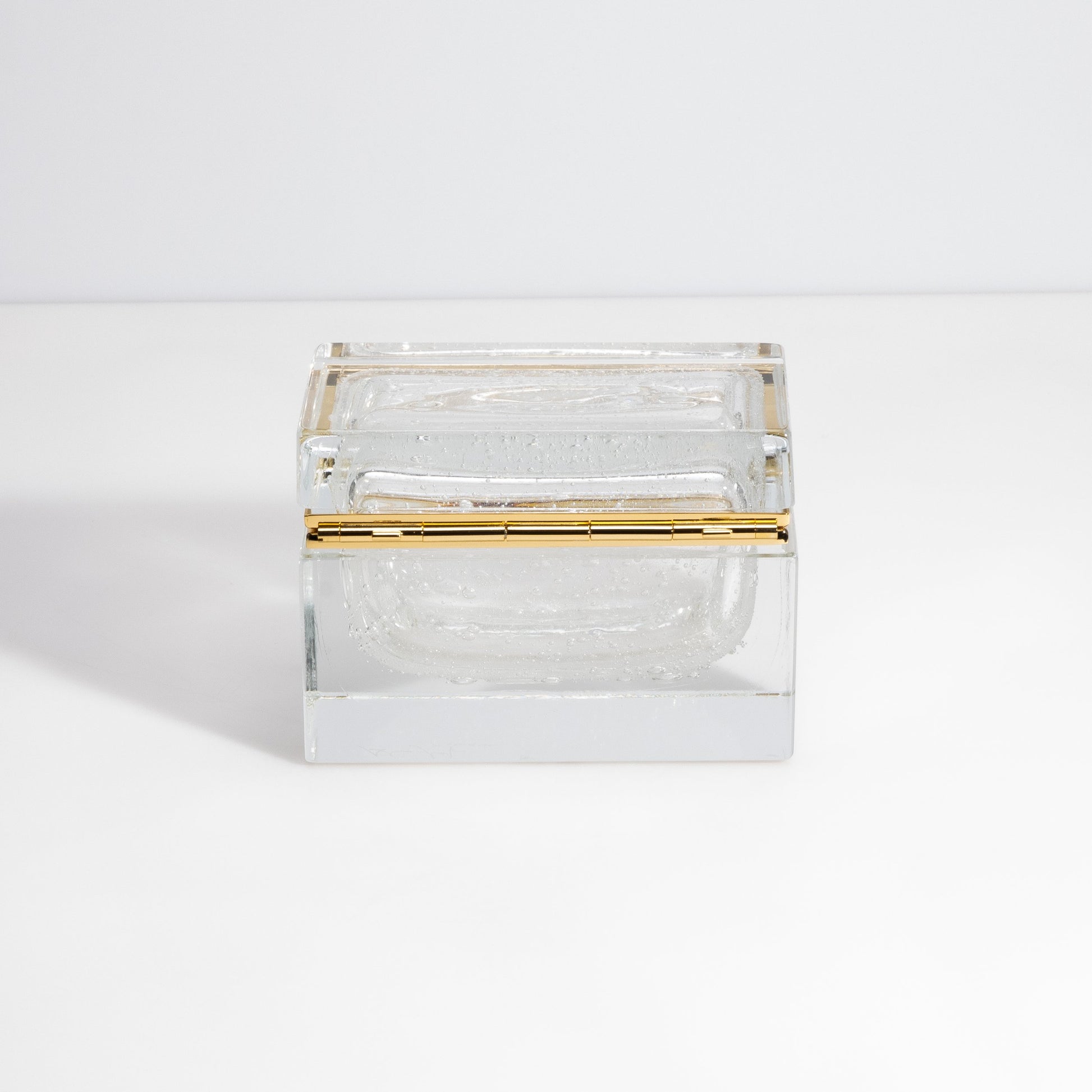 Murano Box with Bubbles and Brass Fittings in Crystal