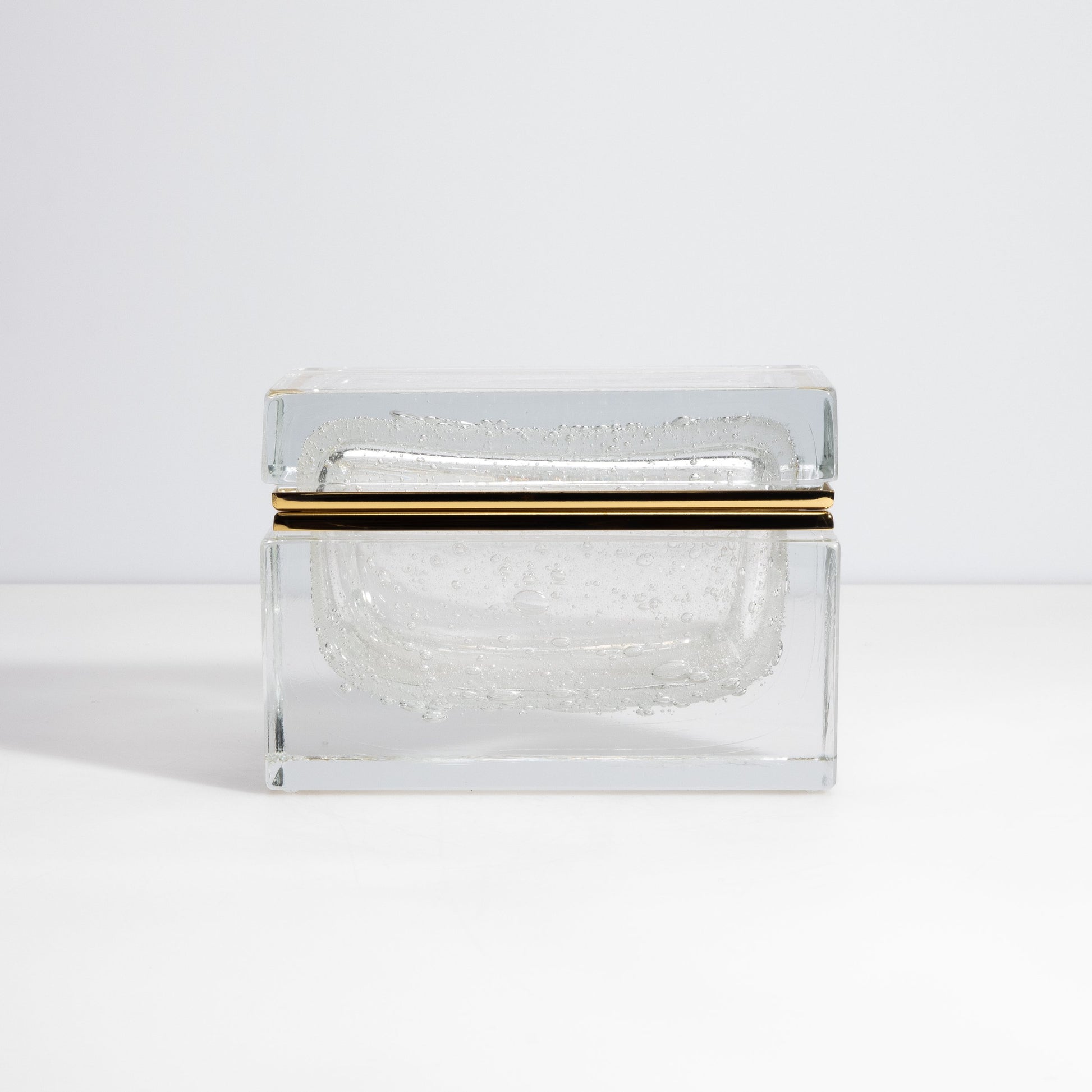 Murano Box with Bubbles and Brass Fittings in Crystal