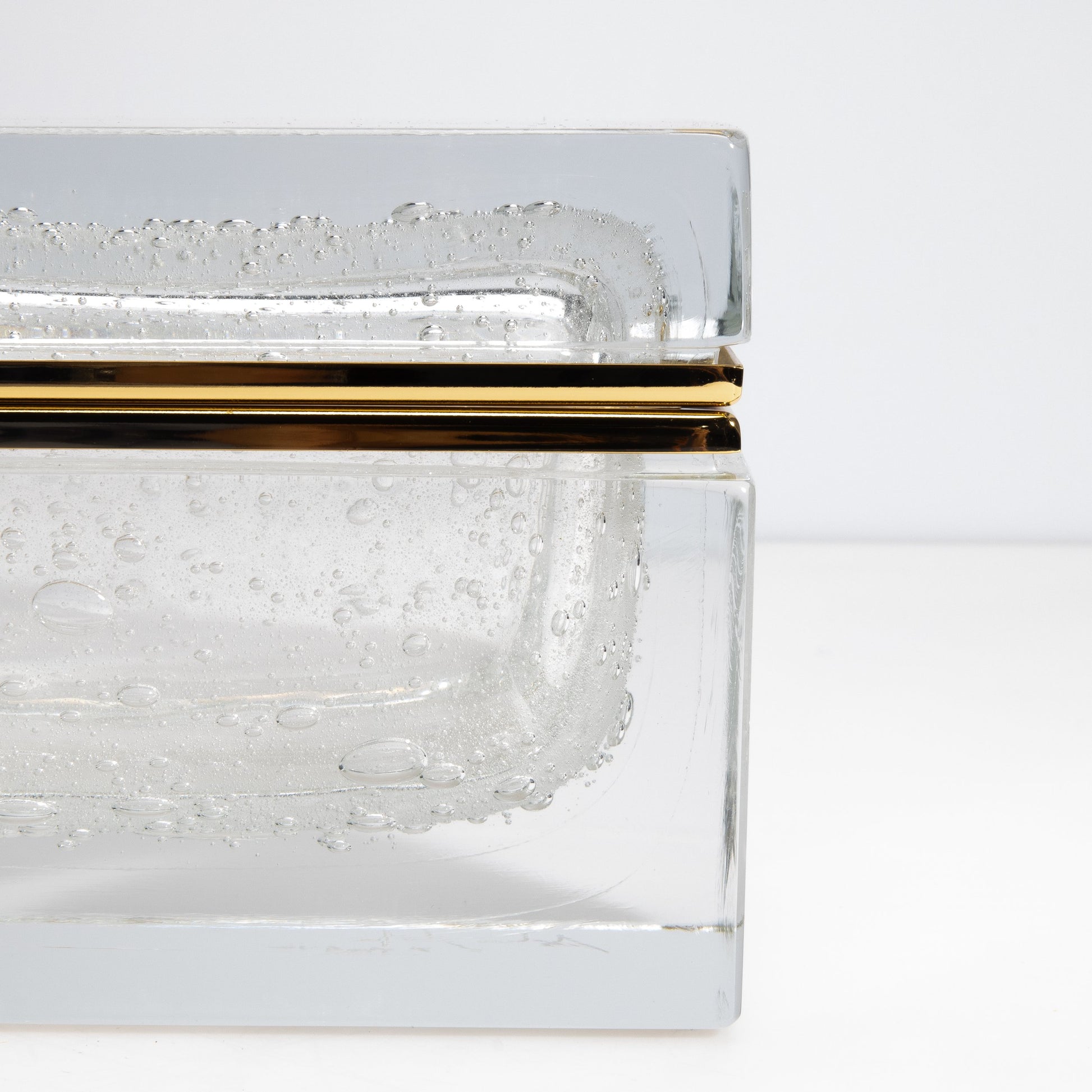 Murano Box with Bubbles and Brass Fittings in Crystal