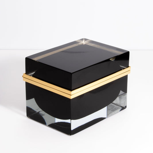 Giant Murano Glass Box in Onyx Black with Brass Fittings by MOGUL