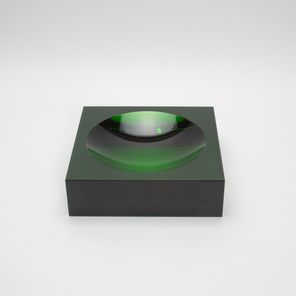 Green Crystal Convex Bowl by KA Glass