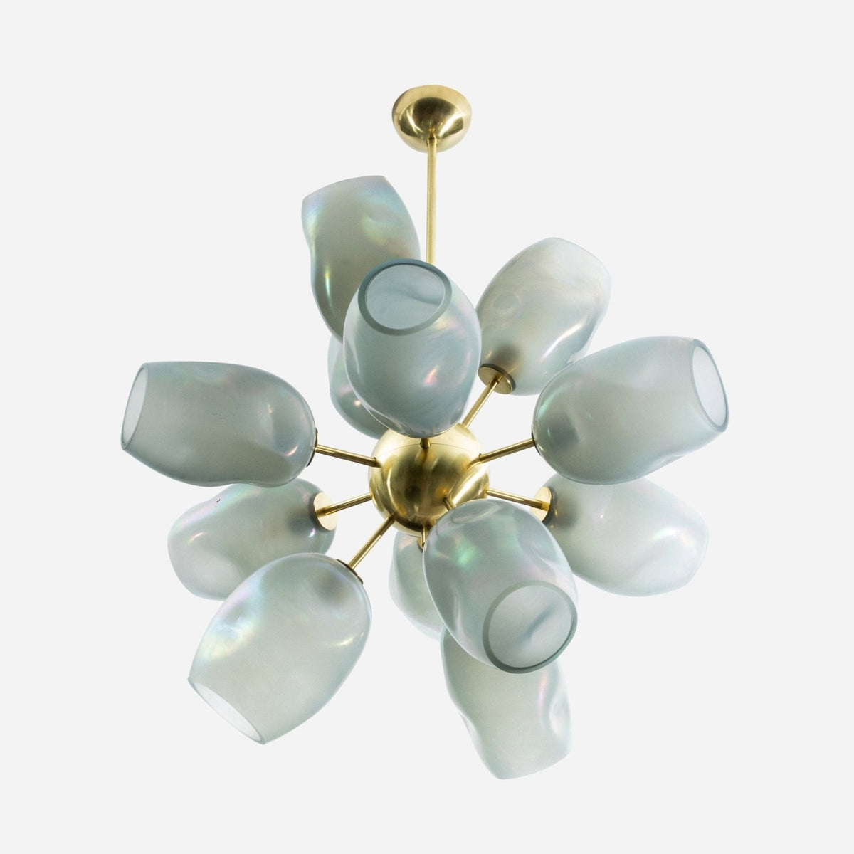 Hand-Blown Murano Helios Chandelier with Dark Grey Smoke Glass and Satin Brass Fittings