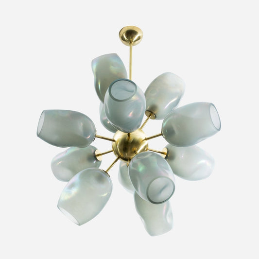 Hand-Blown Murano Helios Chandelier with Dark Grey Smoke Glass and Satin Brass Fittings