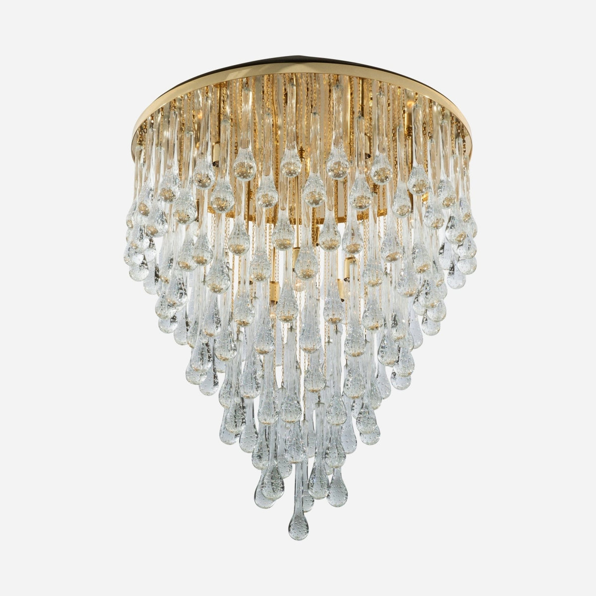 Hand-Blown Murano Raindrop Chandelier in Clear with Polished Brass Fittings