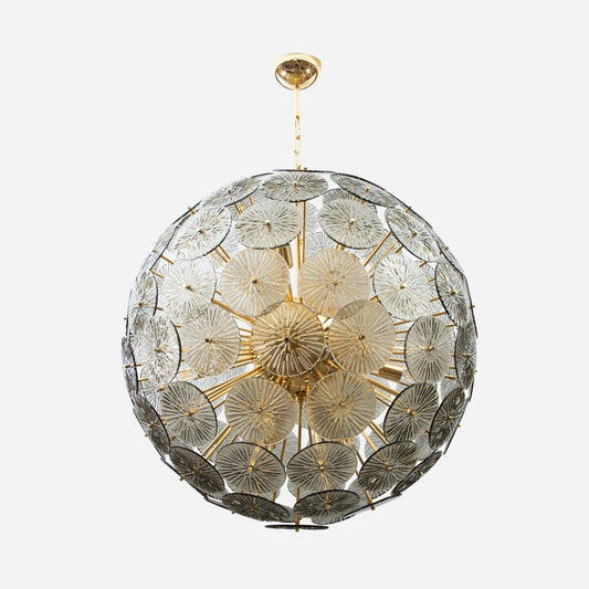 Hand-Blown Murano Sputnik Chandelier in Grey with Polished Brass Fittings