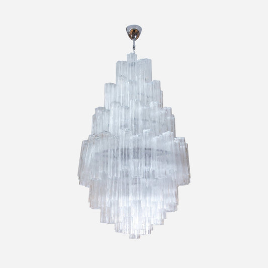 Hand-Blown Murano Tubi Tronchi Chandelier in Clear with Polished Chrome Fittings