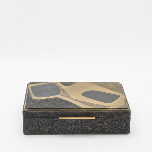Jewelry Box in Shagreen with Mother of Pearl and Brass Details by R&Y Augousti